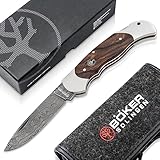 Böker SOLINGEN® Optima Wüsteneisenholz Damast - klassisches Jagdtaschenmesser mit Wechsel-Klinge - Limited Edition Backlock Klappmesser mit Holzgriff - handgeschmiedetes Damaszener Zweihandmesser