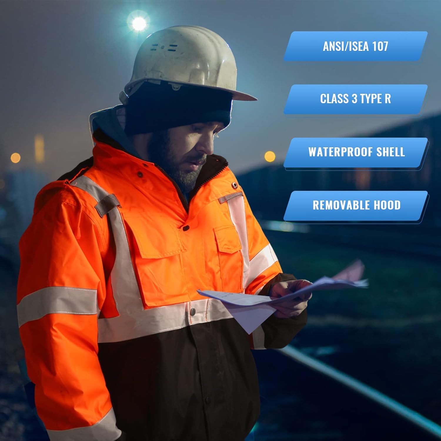 SKSAFETY High Visibility Reflective Jackets for Men, Waterproof Class 3 Safety Jacket with Pockets, Hi Vis Orange Coats with Black Bottom, Mens Work Construction Coats for Cold Weather, Large, 1 Pack - Image 6