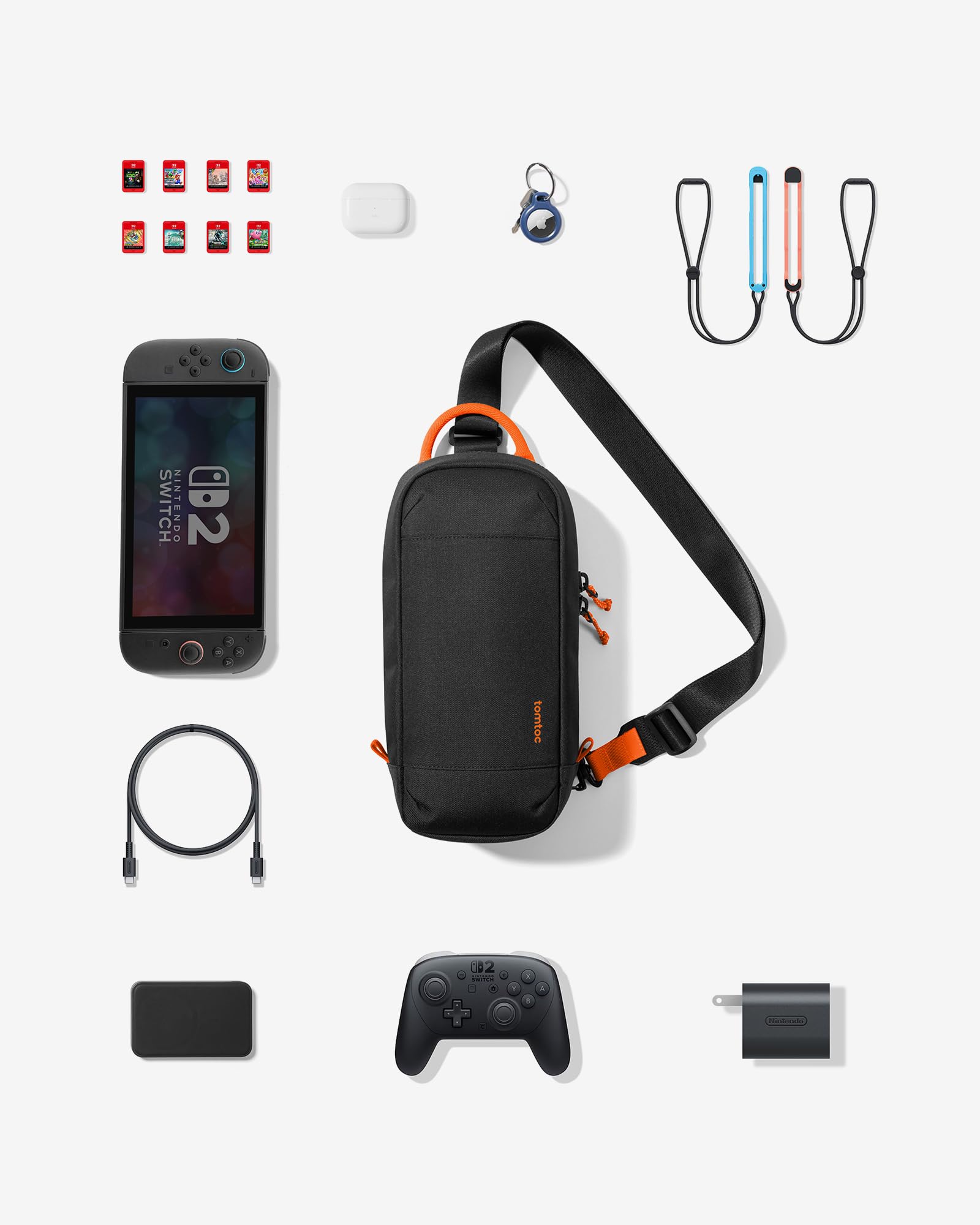 tomtoc Sling Bag Umhängetasche für Nintendo Switch 2 Konsole 2025, Crossbody Bag mit 8 Spielkartenhaltern, Schwarz