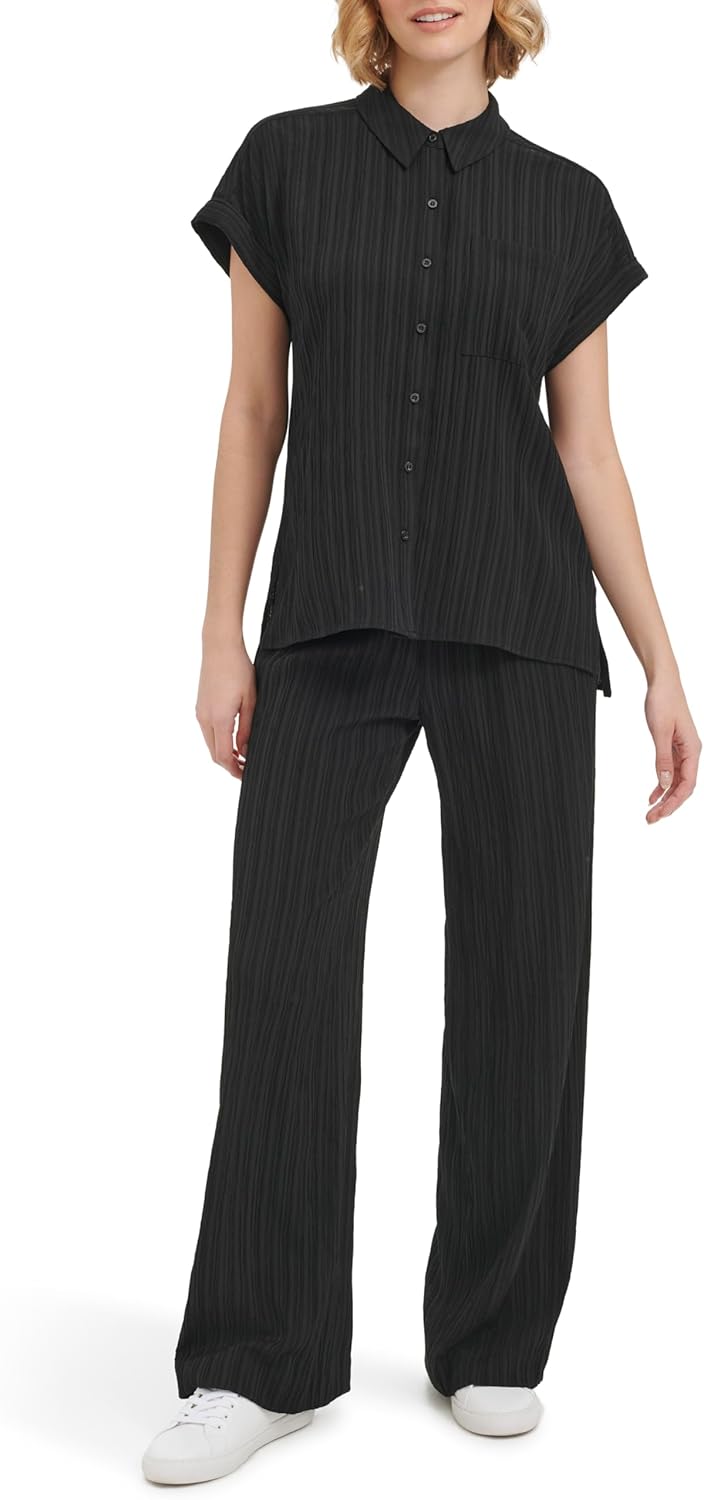 Calvin Klein Womens with Collar Button Up Short Sleeve Blouse