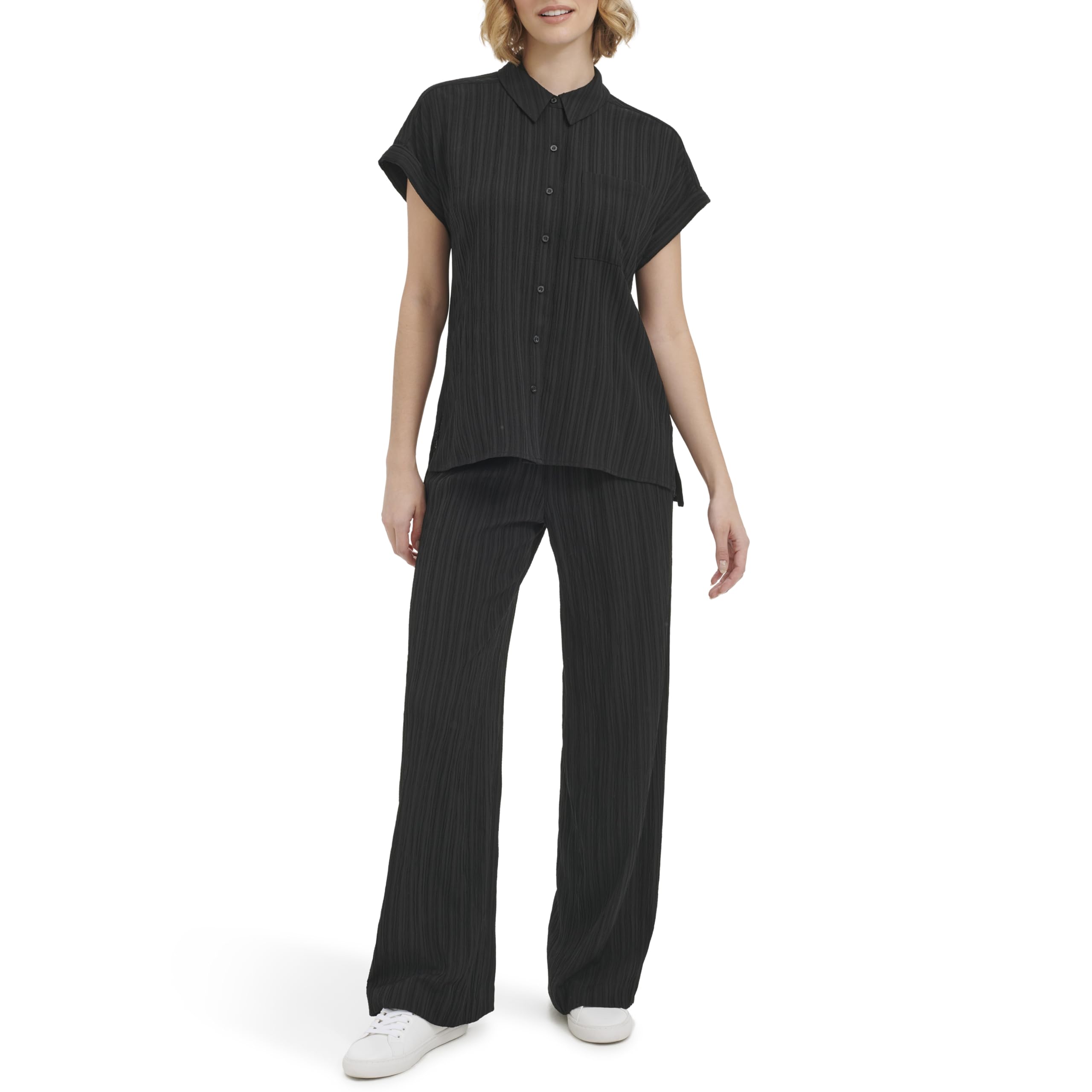 Calvin Klein with Collar Button Up Short Sleeve Blouse Camicetta a Maniche Corte con Bottoni e Colletto Donna