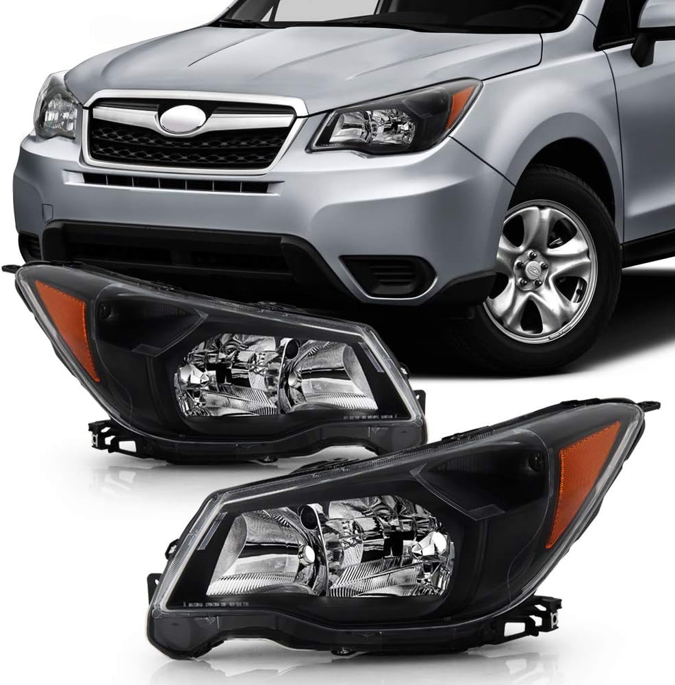 ACANII - For Subaru Forester [Halogen Model Only] 2014-2016 Black Housing Headlights Headlamps Assembly Pair Left+Right