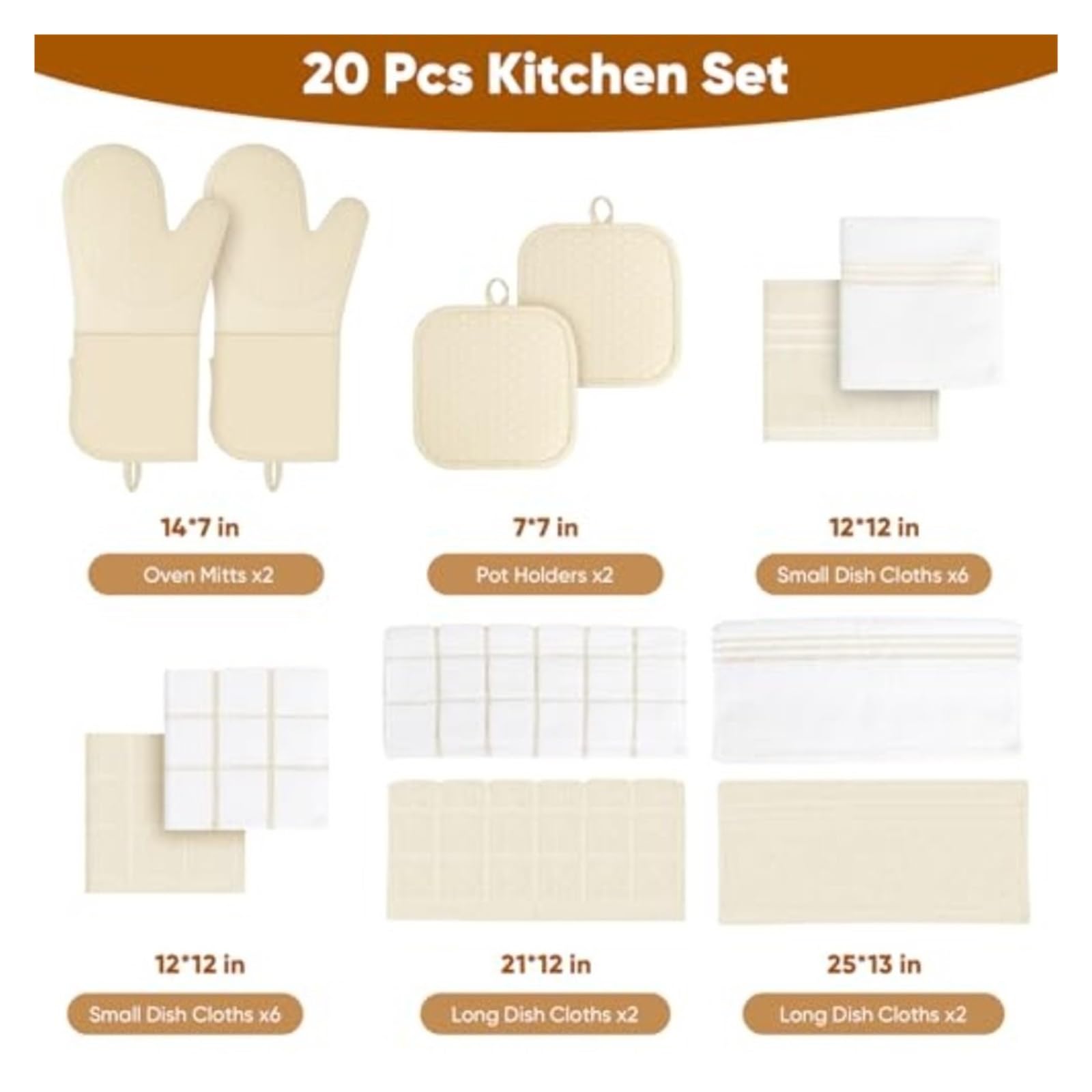 Manoplas de horno de silicona, guantes de cocina con forro de algodón | 14 x 7 pulgadas, impermeables, para cocina y barbacoa(Beige)