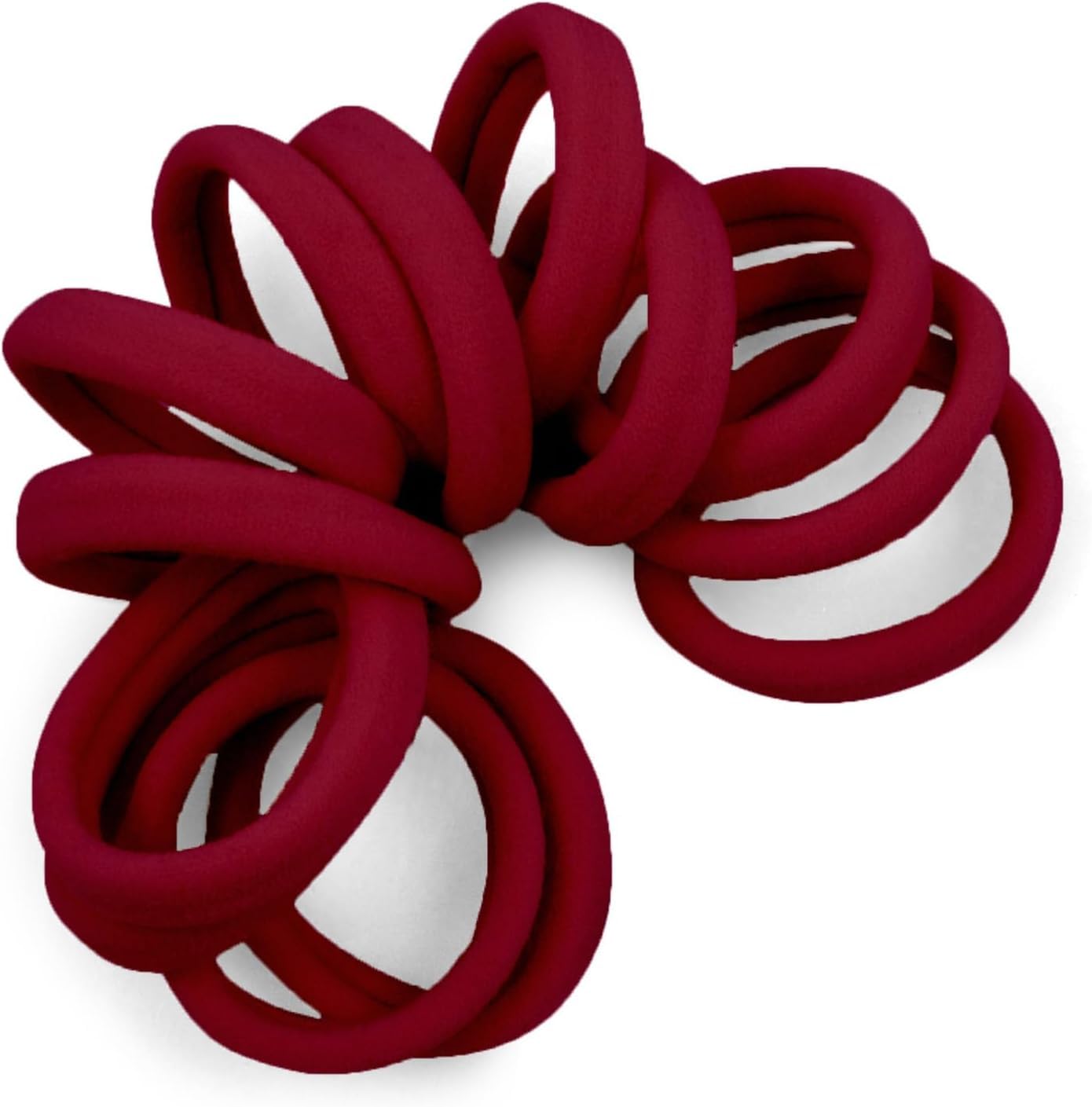 Q.H Seamless Hair Ties Stretchy and Extra Gentle Soft Nylon Fabric Ponytail Holders -15 Pack (Burgundy)