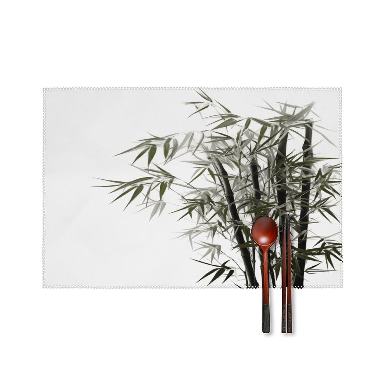 Asian Bamboo Placemats Set of 6 Heat Resistant Non-Slip Place Mats Washable Wipeable Table Mats Elegant Farmhouse Placemat for Kitchen Dining Outdoor Party Table Decor
