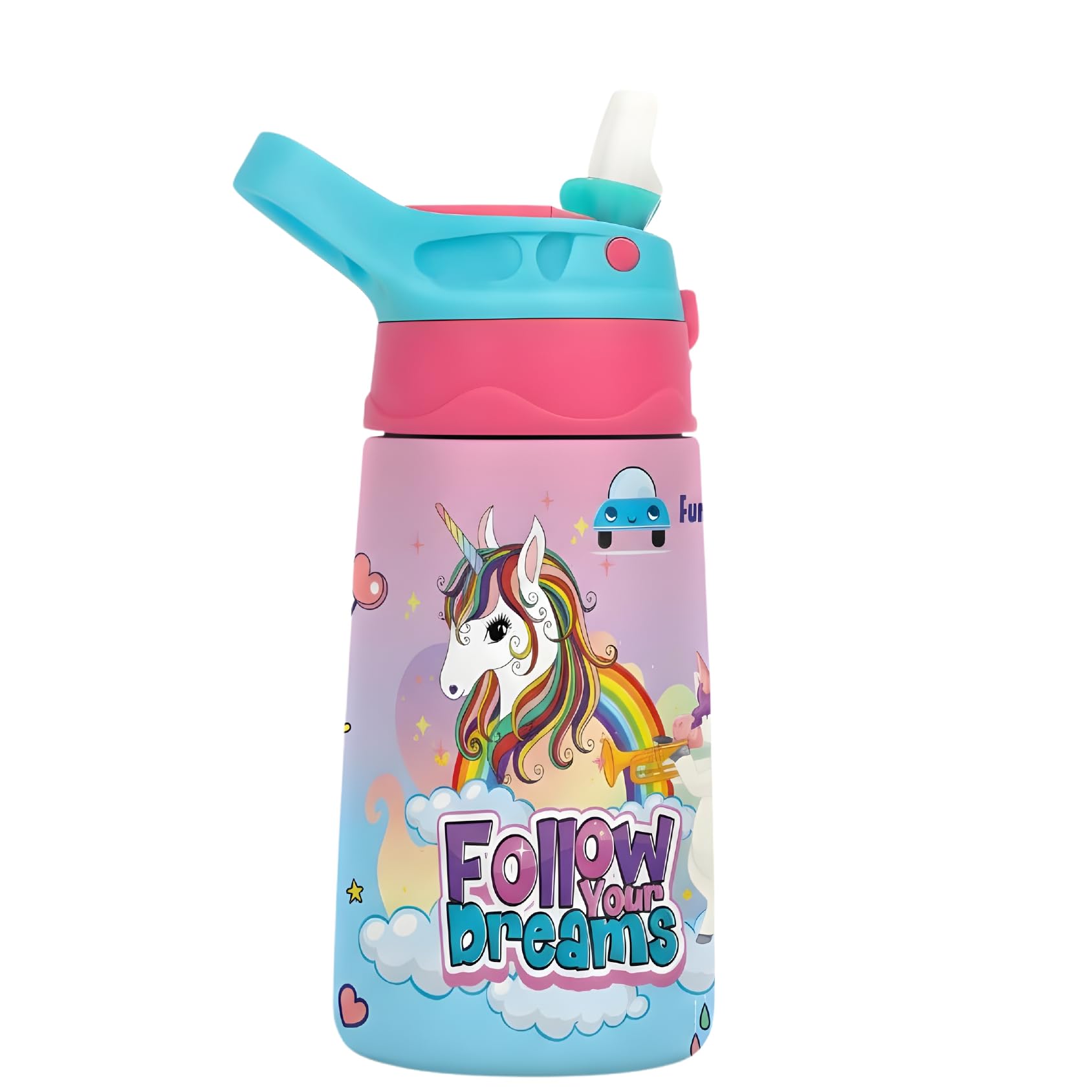 FunBlast Unicorn Water Bottle for Kids - Cute Water Bottle with Straw, Insulated Stainless Steel Bottle, Leak-Proof Sipper Bottle for Kids (300 ML)-picture-10