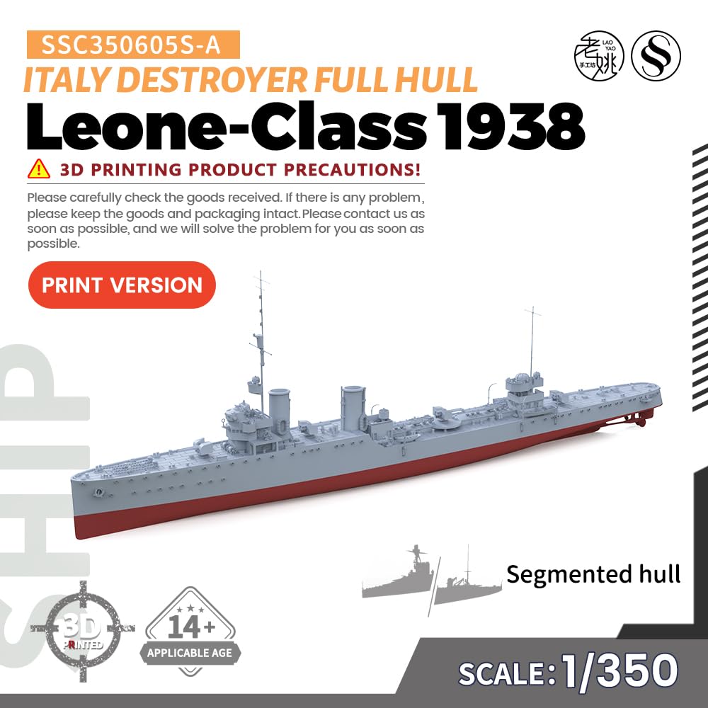MRY-SFW SSC350605S-A 1/350 zestaw do budowy modeli wojskowych, włoski niszczyciel klasy Leone z 1938 r., pełny kadłub, segmentowany kadłub