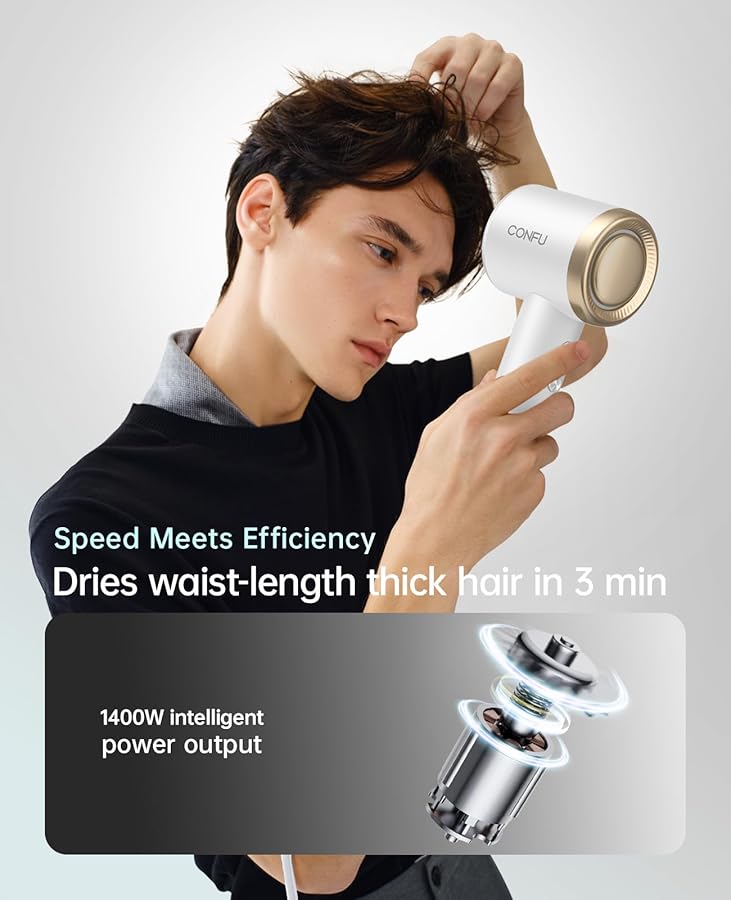 CONFU Blow Dryer with Diffuser, 1400W Hair Dryer with Diffuser and Concentrator, Speed Hairdryer for Fast Drying, Frizz Control, Lightweight for Home, Travel - image 2