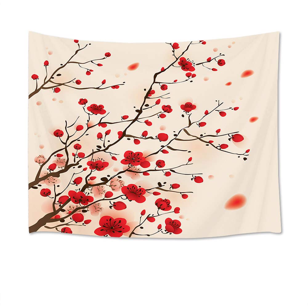 Amazon.co.jp: LB 水墨画タペストリー 梅の花 おしゃれ壁掛け 和風