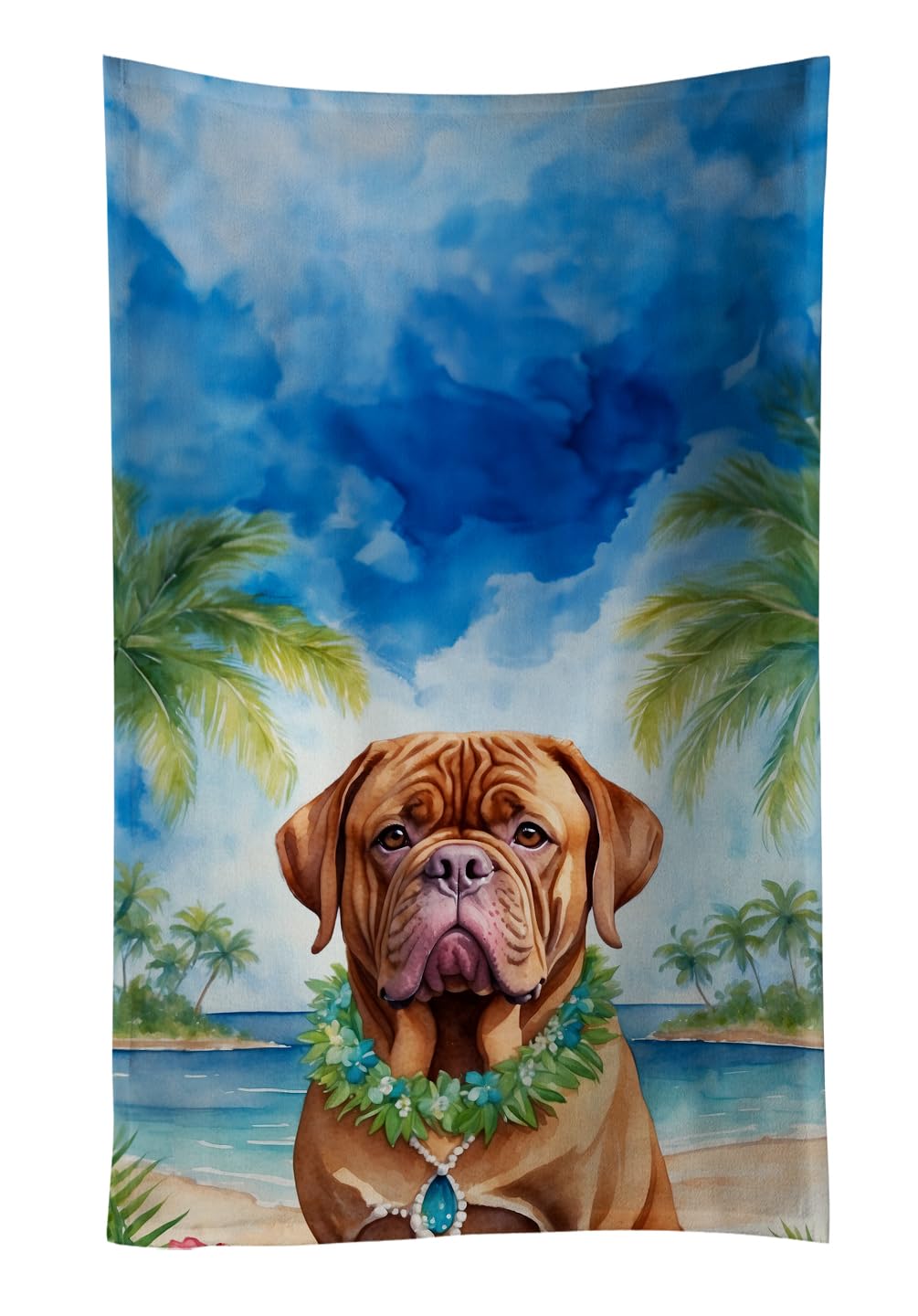 Caroline's Treasures Dogue de Bordeaux Luau Kitchen Towel Dish Cloths Guest Hand Towel Decorative Bathroom Towel for Face,Tea, Dishcloth, Kitchen and Bath