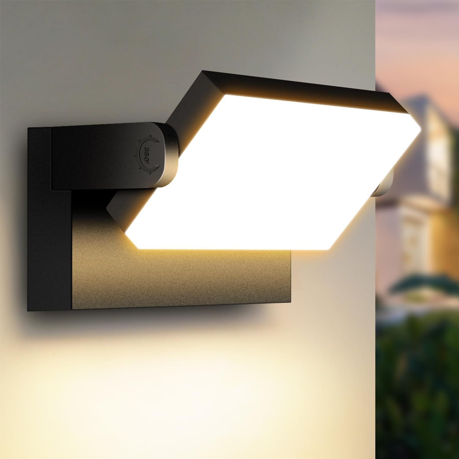 Kingwen LED Aplique Pared Exterior/Interior Negra 360°Rotación Blanco cálido 40W 3000K Focos LED Exterior Impermeable IP65 Apliques de Pared 3000LM | Color negro, LED integrado, IP65 clase energética E, aluminio fundido, IP65 impermeable, para uso en exte