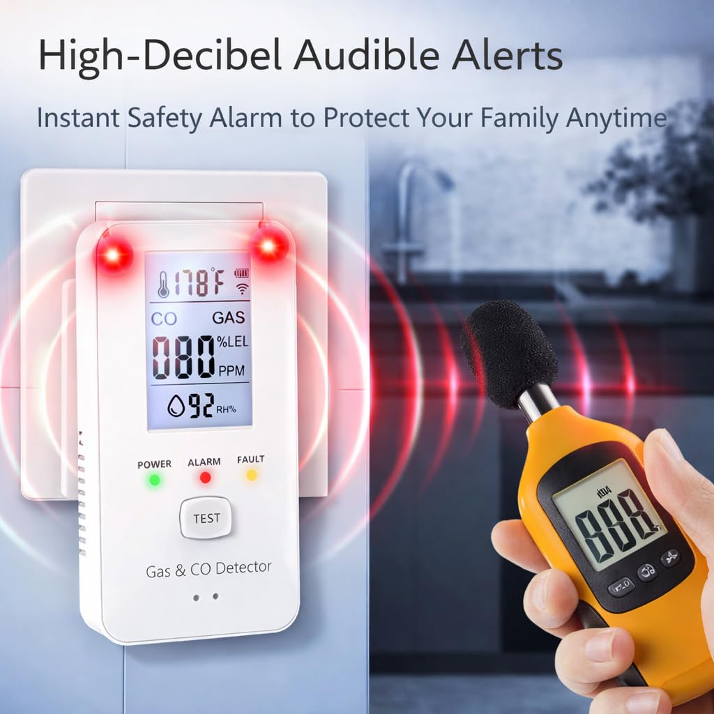 Steadfast Haven 4-in-1 Detector with HD Screen, Home, Apartment, Hotel, Camping RV (White) (Black-Gray Screen) — view 7
