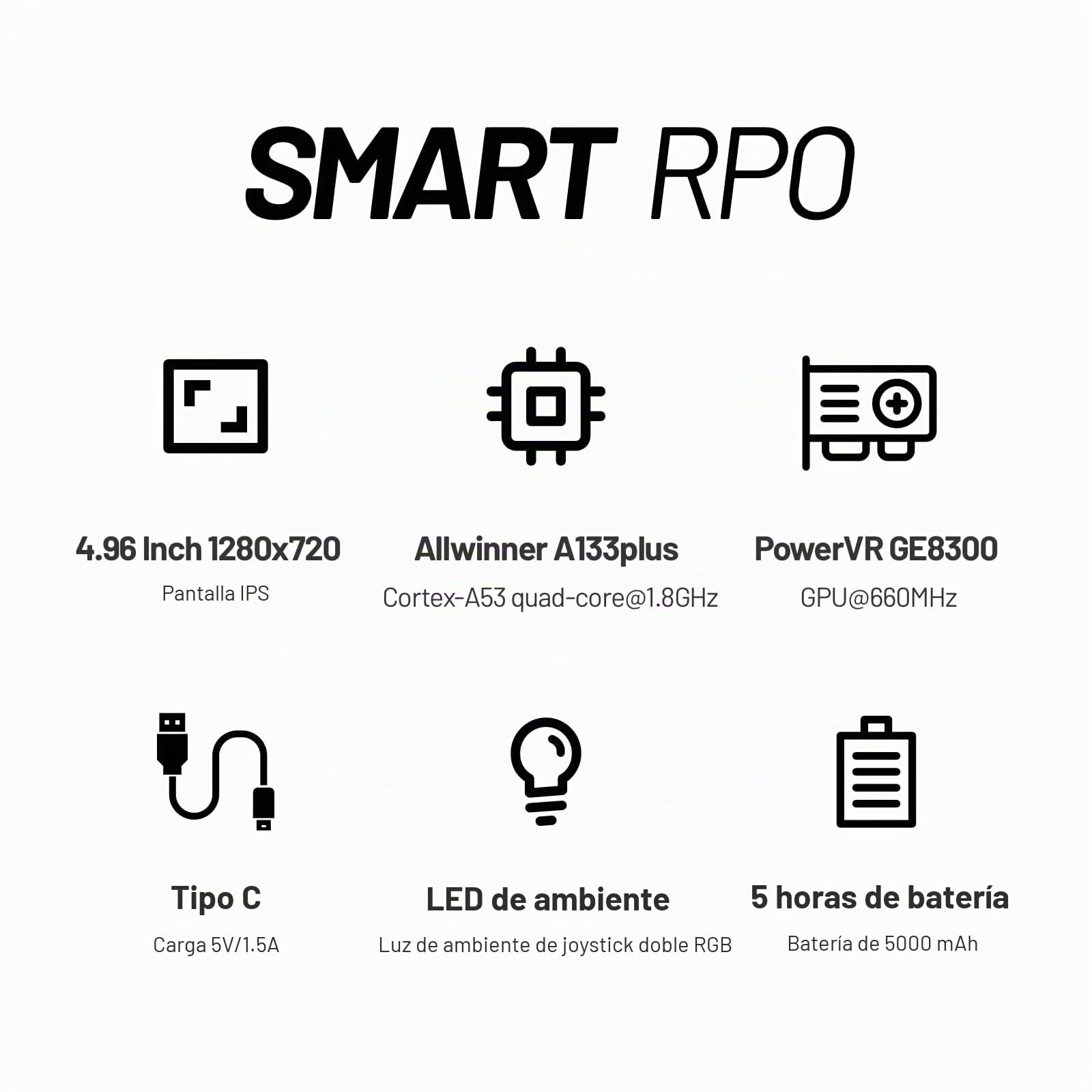 Trimui Smart Pro - Consola de juegos portátil con pantalla de 4.96 pulgadas, sistema Linux, tarjeta TF de 64G integrada, color blanco