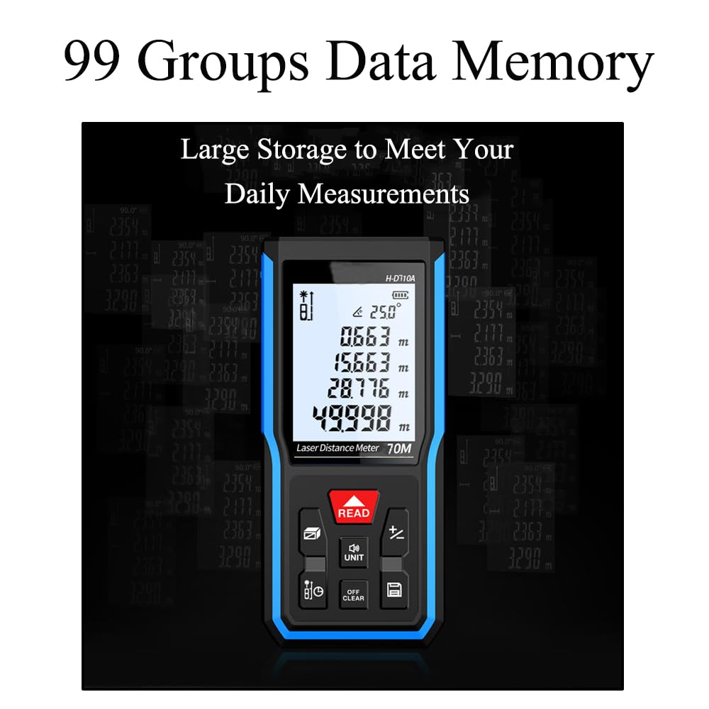 Medidor de distancia láser de 70 m, medición láser IP54 de semillas de roca, dispositivo medidor de distancia láser portátil, cinta métrica láser digital con pantalla LCD retroiluminada
