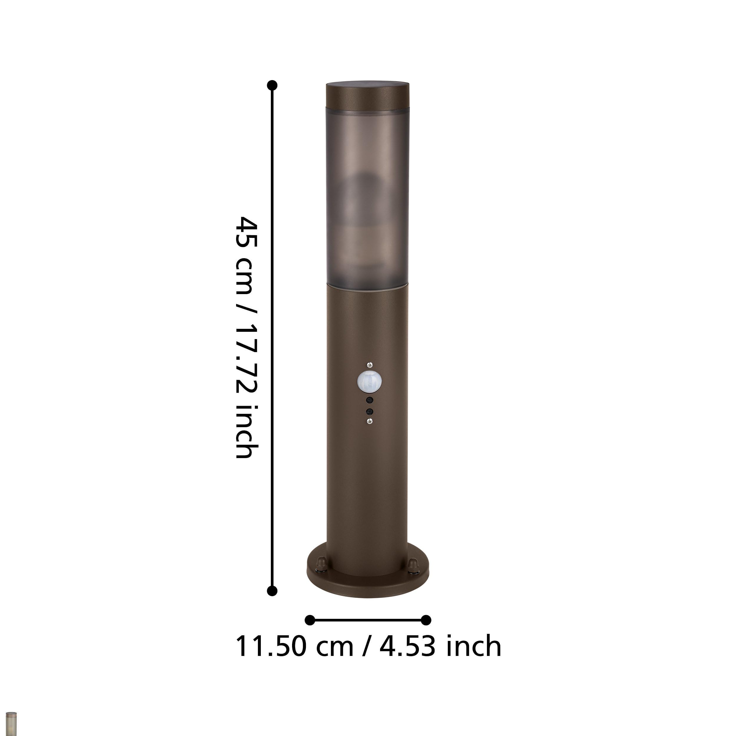 Eglo Helsinki Lámpara de pedestal para exteriores, lámpara de pie exterior con sensor de movimiento, iluminación para jardín y terraza, acero inoxidable en marrón rojizo, IP44, H 45 cm, E27