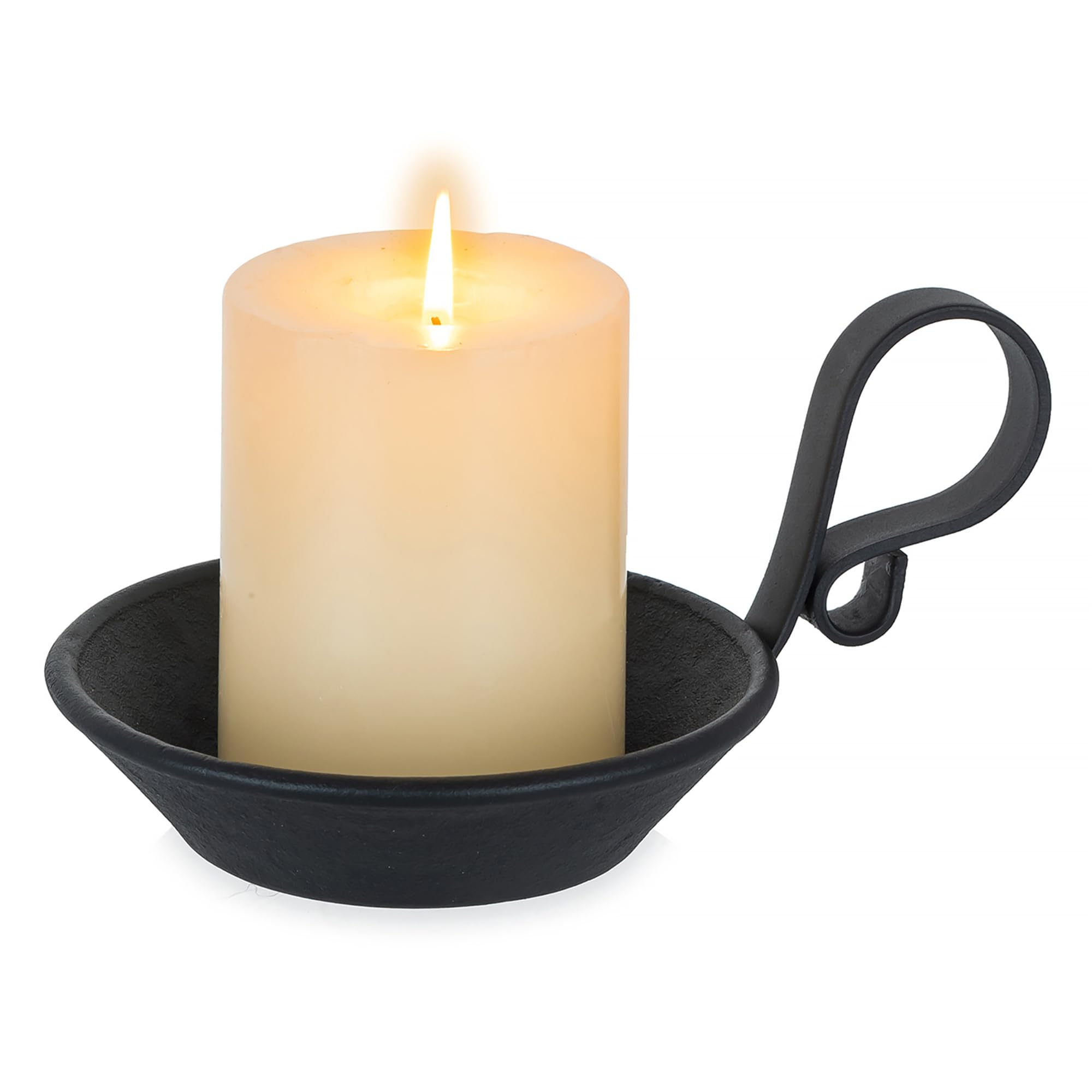 Portavelas de hierro fundido: placa de vela de pilar negro mate con mango y estaca de seguridad para velas de pilar/bola, soporte decorativo vintage para Navidad, Halloween, mesa, hogar, juego
