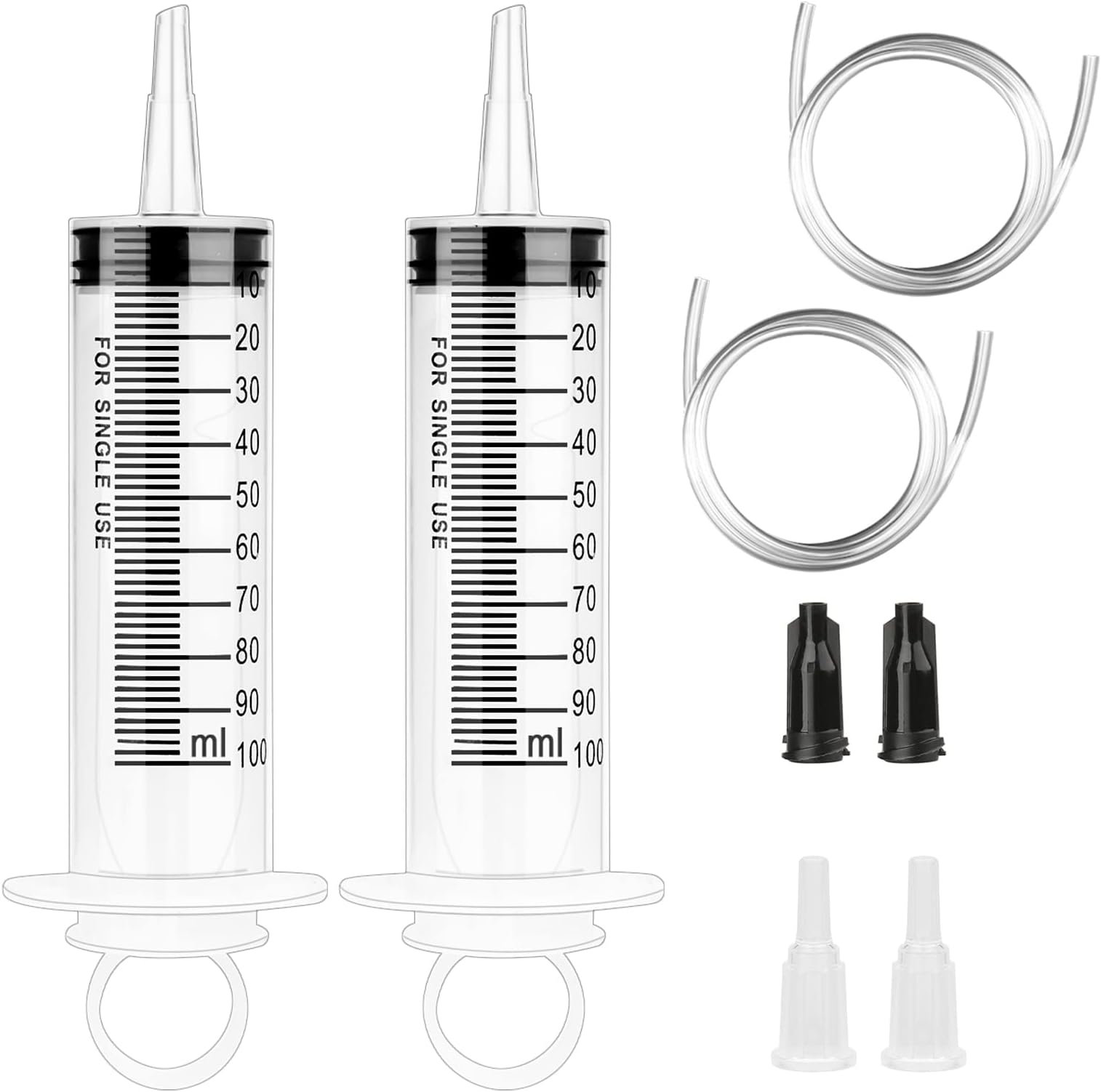 2 Pcs 100ml Syringe with Tube Large Syringe for Liquid Plastic Syringes with Adapter Sterile Individual Package Measuring Syringes for Oil Liquid Animal Feeding Glue Dyes