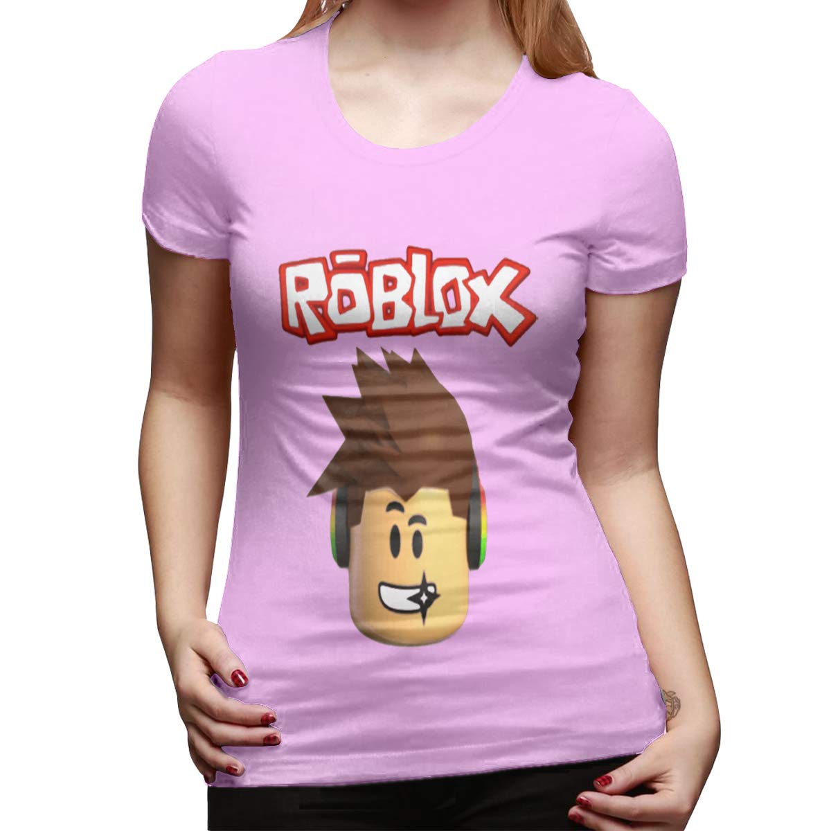 Black R-oblox Cha-racter He-ad Vi-deo GameCasual Fun Cotton Round Neck Short Sleeve T-Shirt Women