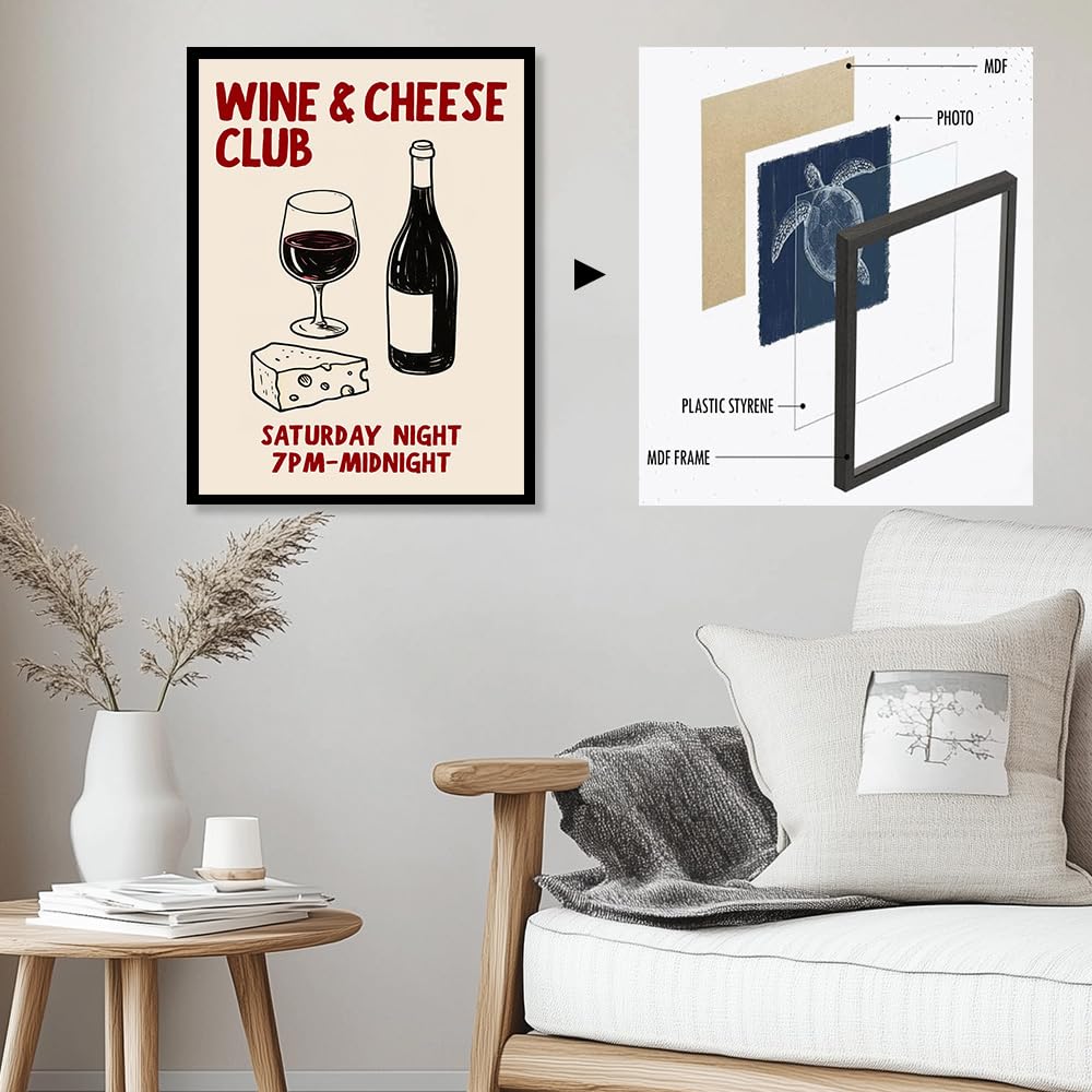 Retro-Lebensmitteldrucke, Spaghetti-Kaffee-Poster, trendige Küche, Wandkunst, Mokkakanne, Kaffee, Pasta-Liebhaber, Wein, Käse für Esszimmer, Bar, Café, Dekor (SKU6, 30 x 45 cm, schwarzer Fotorahmen)