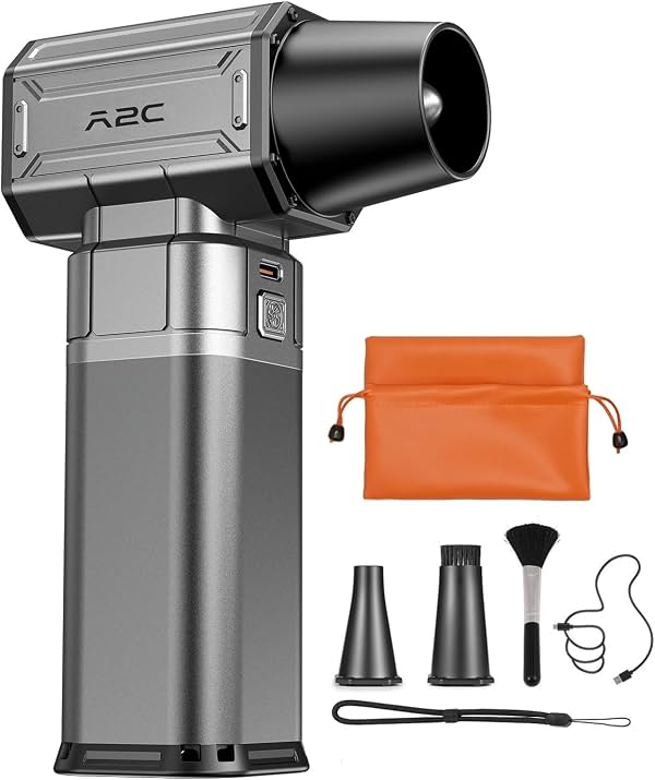 Mini soplador de aire inalámbrico A2C - motor mejorado de 40mm, flujo de aire potente de 450g | Soplador de aire comprimido eléctrico, recargable y ajustable de 4 velocidades para auto/casa/exterior/teclado/computadora/PC