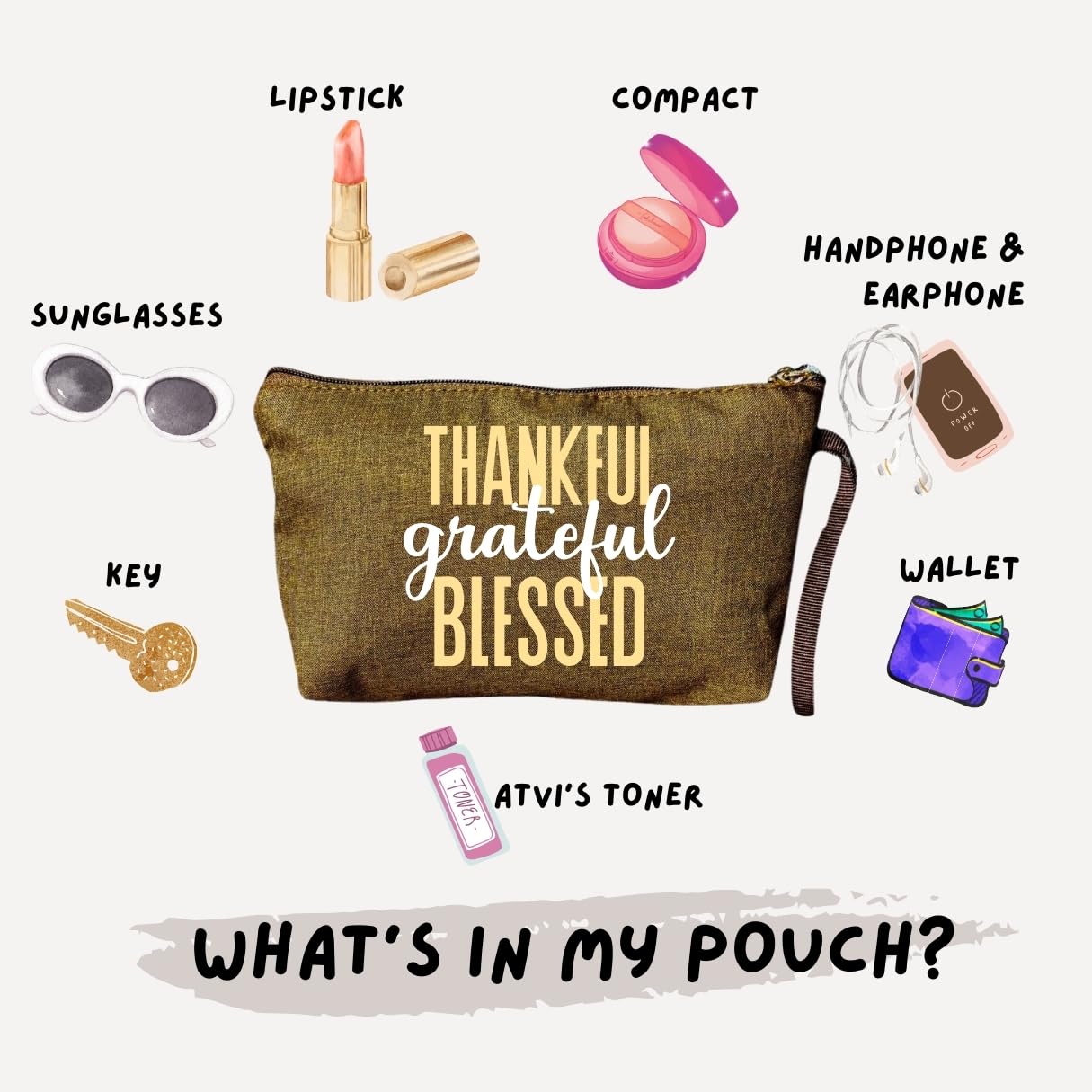 Atvifit Polyester Travel Pouch with Hidden Pocket and Handle, Compact Organizer for Essentials,Storage Bag for Ladies Handbag Tote Bag Glasses Keys 6Inch x 10Inch (Thankful Grateful Blessed Brown) Atvifit Polyester Travel Pouch with Hidden Pocket and Handle, Compact Organizer for Essentials,Storage Bag for Ladies Handbag Tote Bag Glasses Keys 6Inch x 10Inch (Thankful Grateful Blessed Brown)