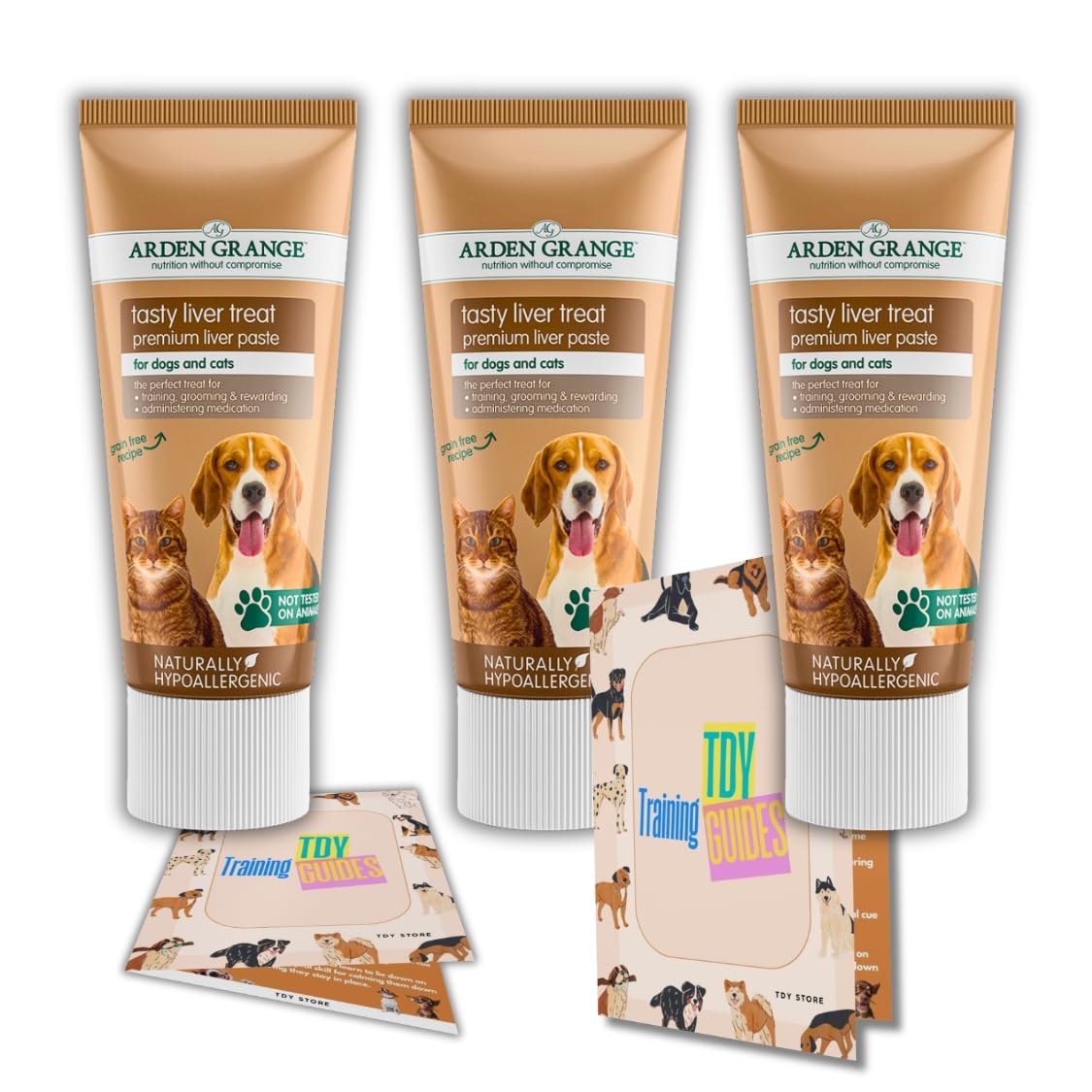Bundle Arden Grange Liver Paste for Dogs & Cats - Grain-Free Dog Pate with Nutrient-Rich Liver - Ideal Training Aid, Medication Administering Solution, 3x75g Bundle With Training Guides