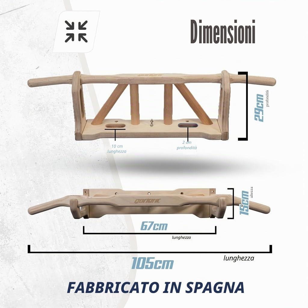 GORLETIC Titan Barra per Trazioni Legno Massello Parete e Porta 130 kg | Antiscivolo 6 posizioni di presa diverse Montaggio facile a parete Multifunzione per arrampicata e crossfit