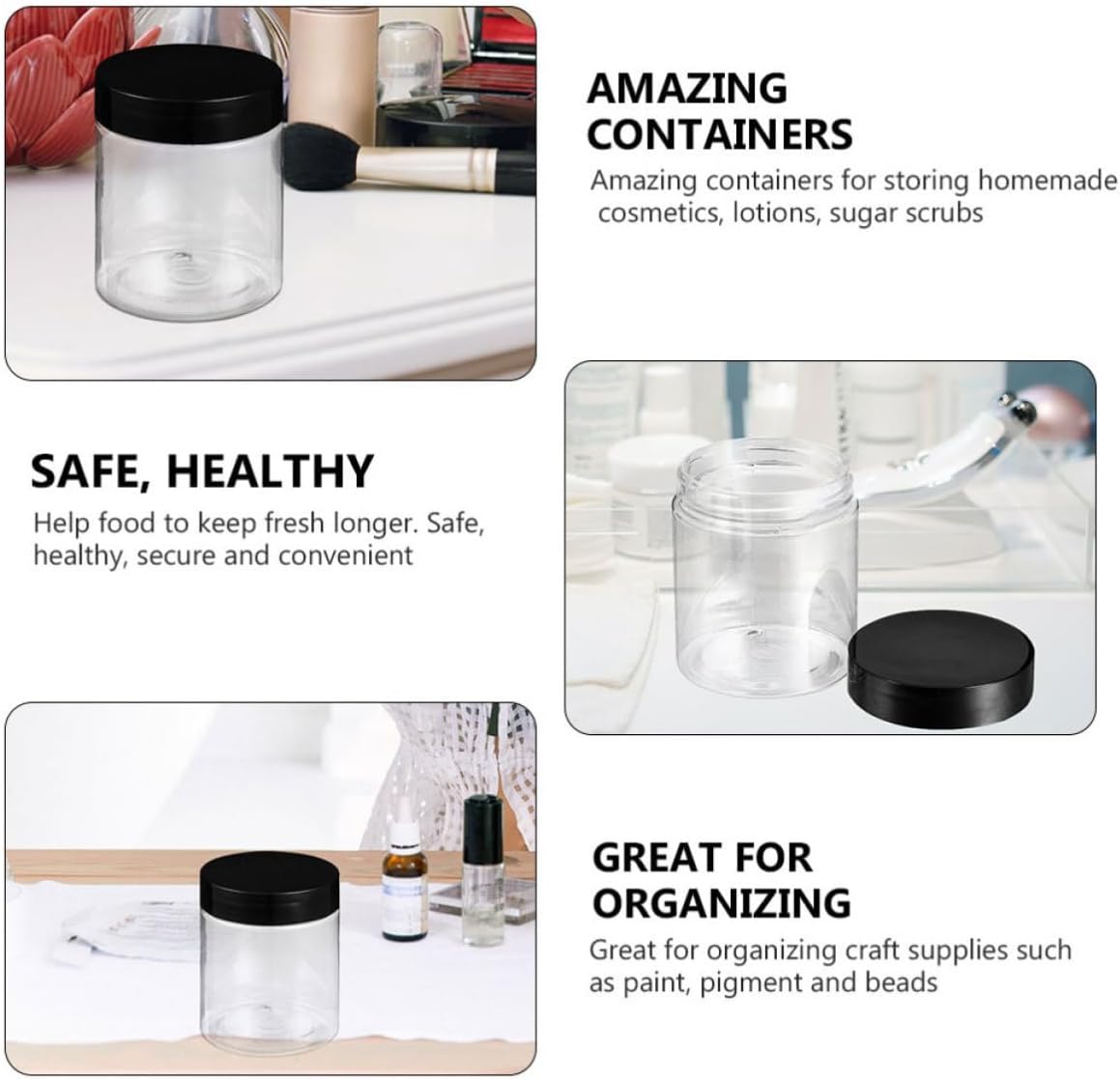 15pcs Pet Plastic Food Storage Containers Wide Mouth Jars with Lids for Preserving Food and Storing Cosmetics, for Travel and Wedding Party Favors