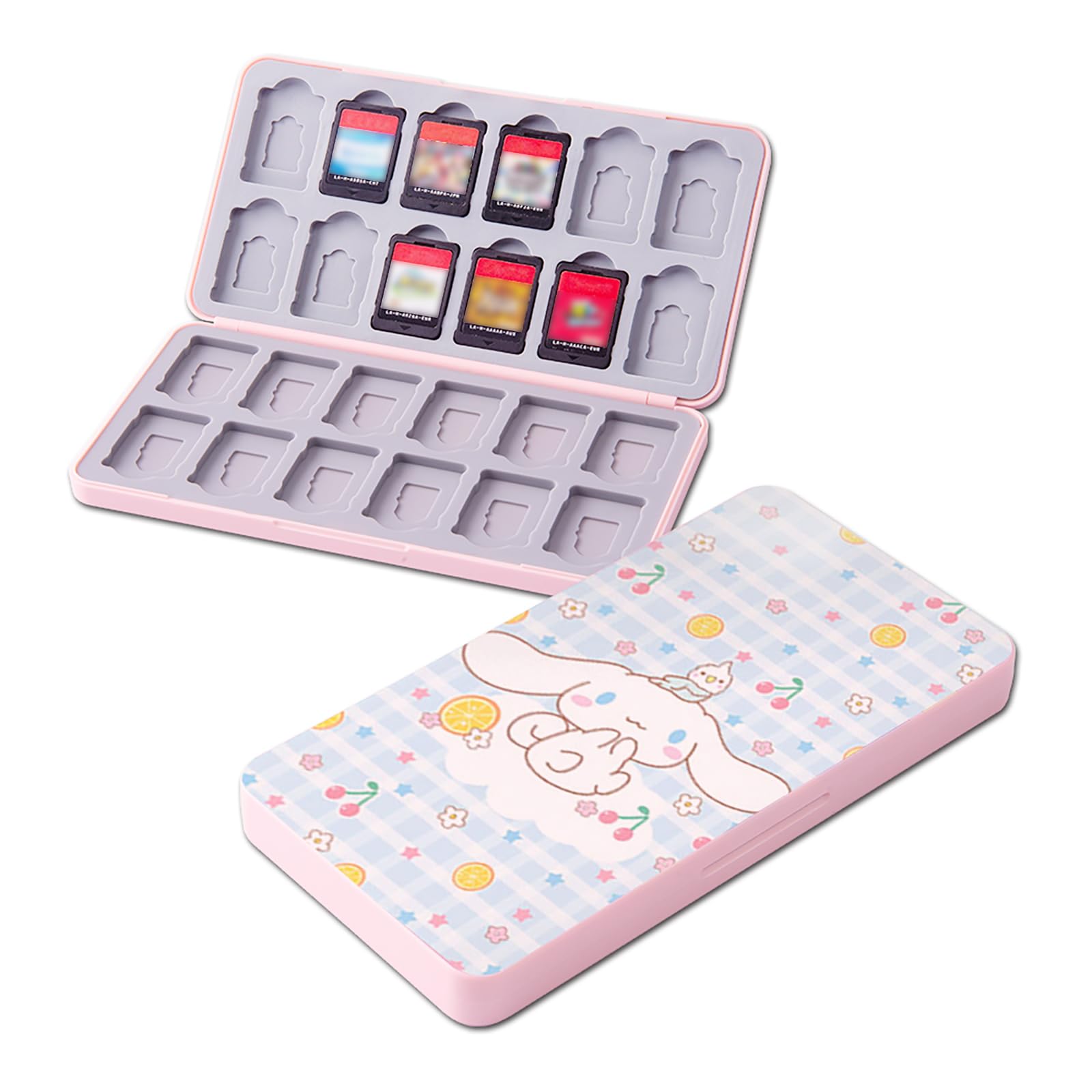 PERFECTSIGHT Cute Game Card Case Compatible with Nintendo Switch/ Switch Lite/ OLED, 24 Game Holder Cartridge Case for Game Cards and 48 SD Cards, Kawaii Portable Game Storage Case Box - Big Ear