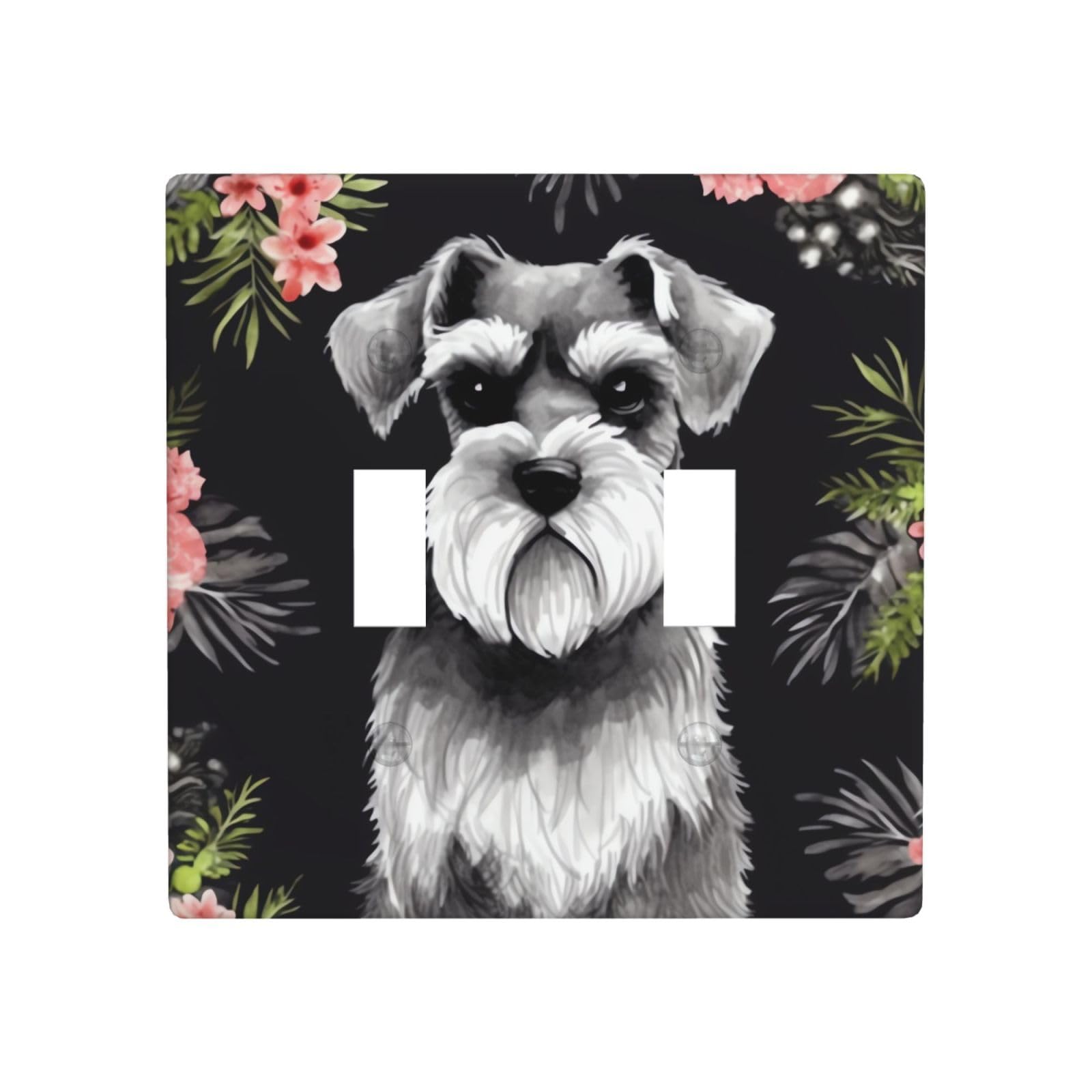Decorator Double Toggle Light Switch Covers Schnauzer Wall Plate 2-Gang Standard Size 4.5" x 4.5" Double Toggle Switch Wallplate Decorative 2 Gang Wall Switch Plate Covers
