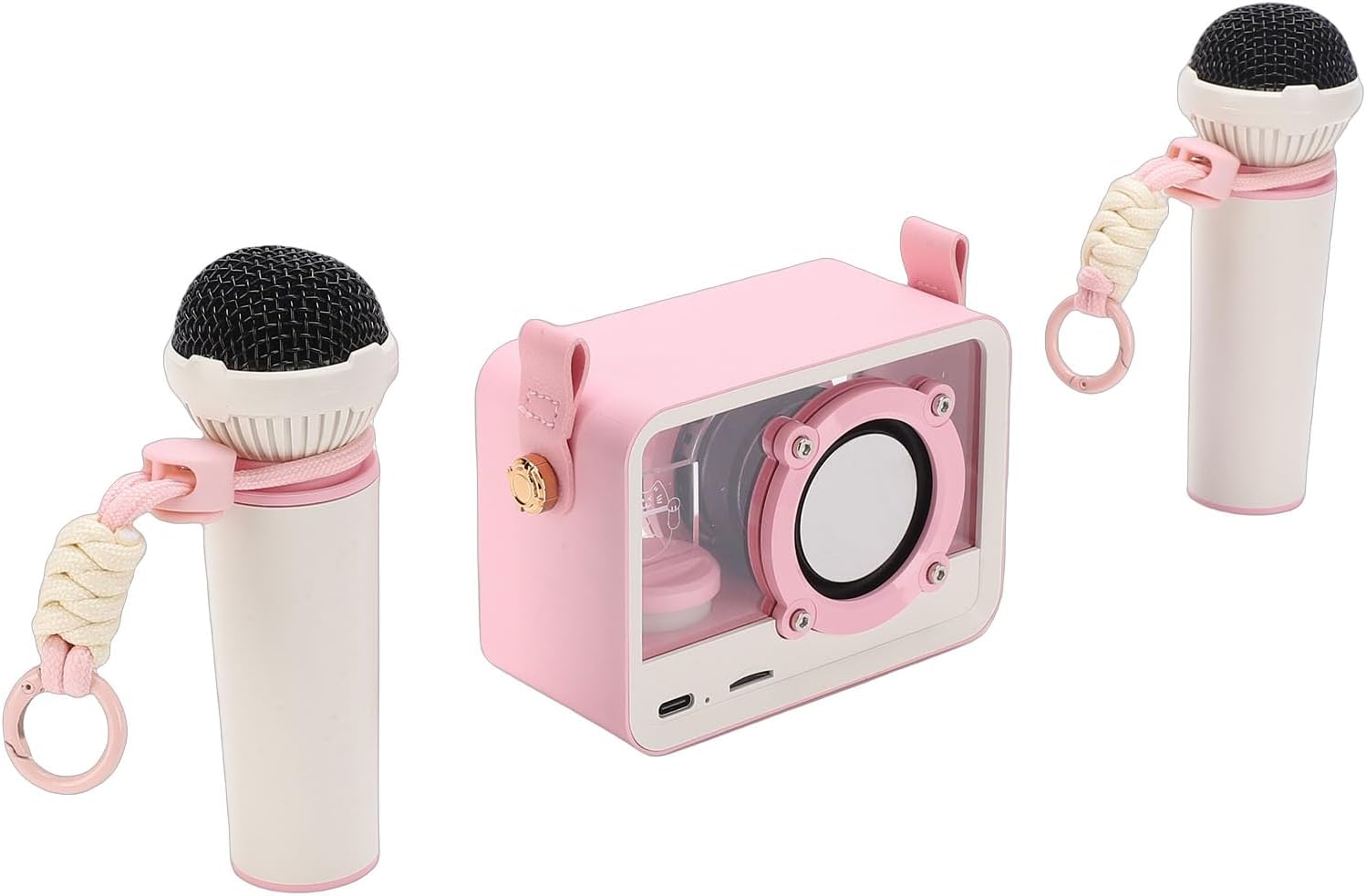 Luocute Mini Karaoke Machine, Portable Speaker with 2 Wireless Microphones and Hanging Strap, for Kids Adults Home Party Outdoor Adventures Birthday Gifts (Pink)