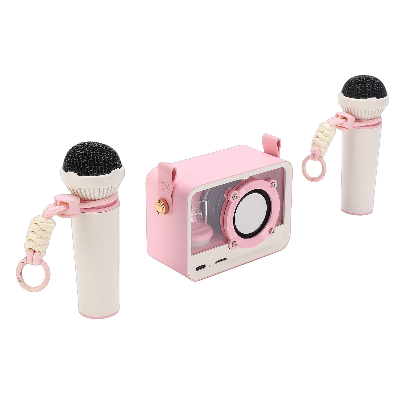 Machine de Karaoké Portable,Deux Microphones Sans Fil Haut-parleur 10W Lumières LED,Machine Karaoké,for Fêtes Maison Voyages Plein Air Familles Enfants Événements Outdoor