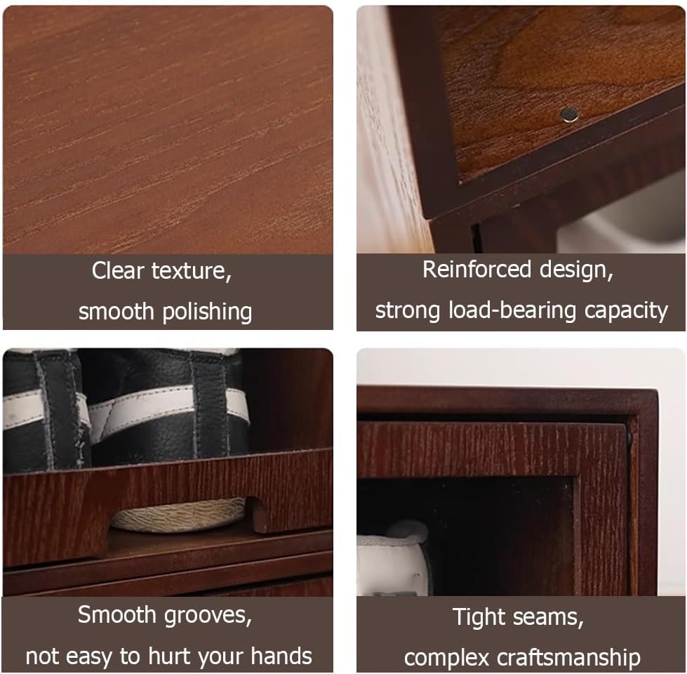 Solid Wood Shoe Storage Box,Shoe Box Bins with Lids,Classical Shoe Organizer for Closet, Shoe Rack Bin Boot Storage,Shoe Collectibles Display Case,Beige