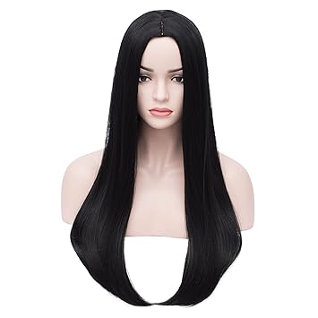 BERON Long Straight Black Wig Women Girls Costume Wig for Halloween Cosplay Party Daily Use Wig Cap Included (Black)