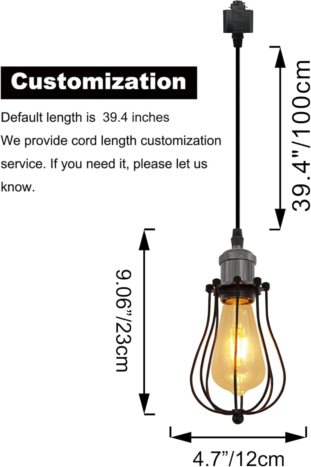 Kiven H-Type Track Lighting, 1-Light Industrial Halo Track Lighting Pendants with Metal Cage Lampshade, H Track Light Pedant for Kitchen Island Home Cafe Bedroom, Cord Length 39.4",Pearl Black Socket