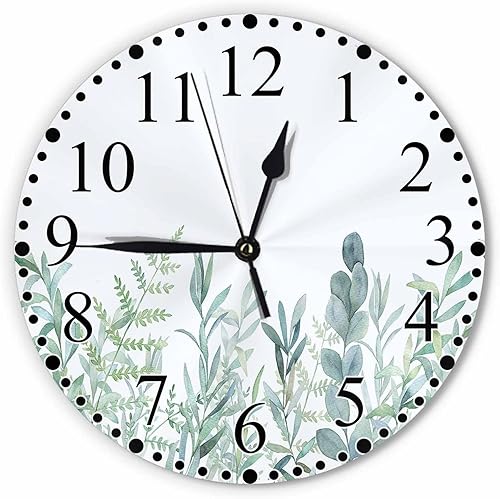 Reloj de pared de hojas verdes con hojas botánicas, reloj floral de acuarela de 10 pulgadas, silencioso, sin tictac, funciona con pilas, para el