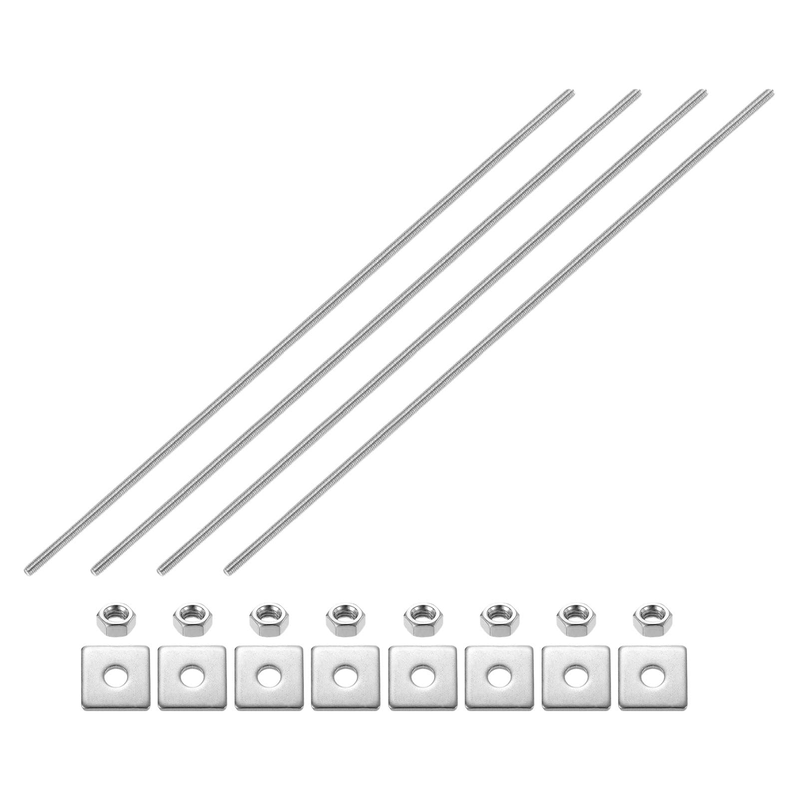 sourcing map 4Pcs Fully Threaded Rod, M6-1 Thread Pitch 450mm Length Stainless Steel Right Hand Fully Threaded Studs with Nuts and Washers for Clamps, Hangers and U-Bolts