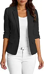 Blazer feminino de linho de verão 2024 manga 3/4, leve, justo, casual, trabalho, escritório