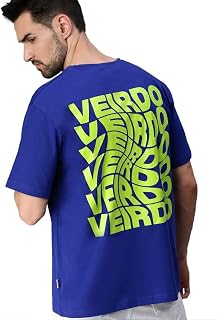 Veirdo® Royal Blue & Black Oversized Loose & Baggy Fit Pure Cotton Neon Color Graphic Typography Print Round Neck T-Shirt ... Price In India