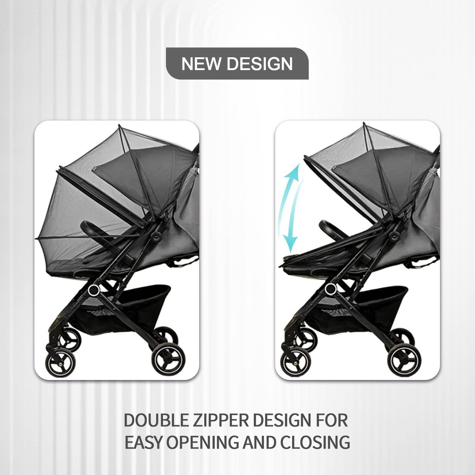 Mosquitera Carrito Bebe Universal,Respirable Red Antimosquitos Bebe con Cremallera,3D PVC Support Red Antiinsectos Malla Encriptada para Capazo,Silla de Paseo,Cuna de Viaje(Negro)