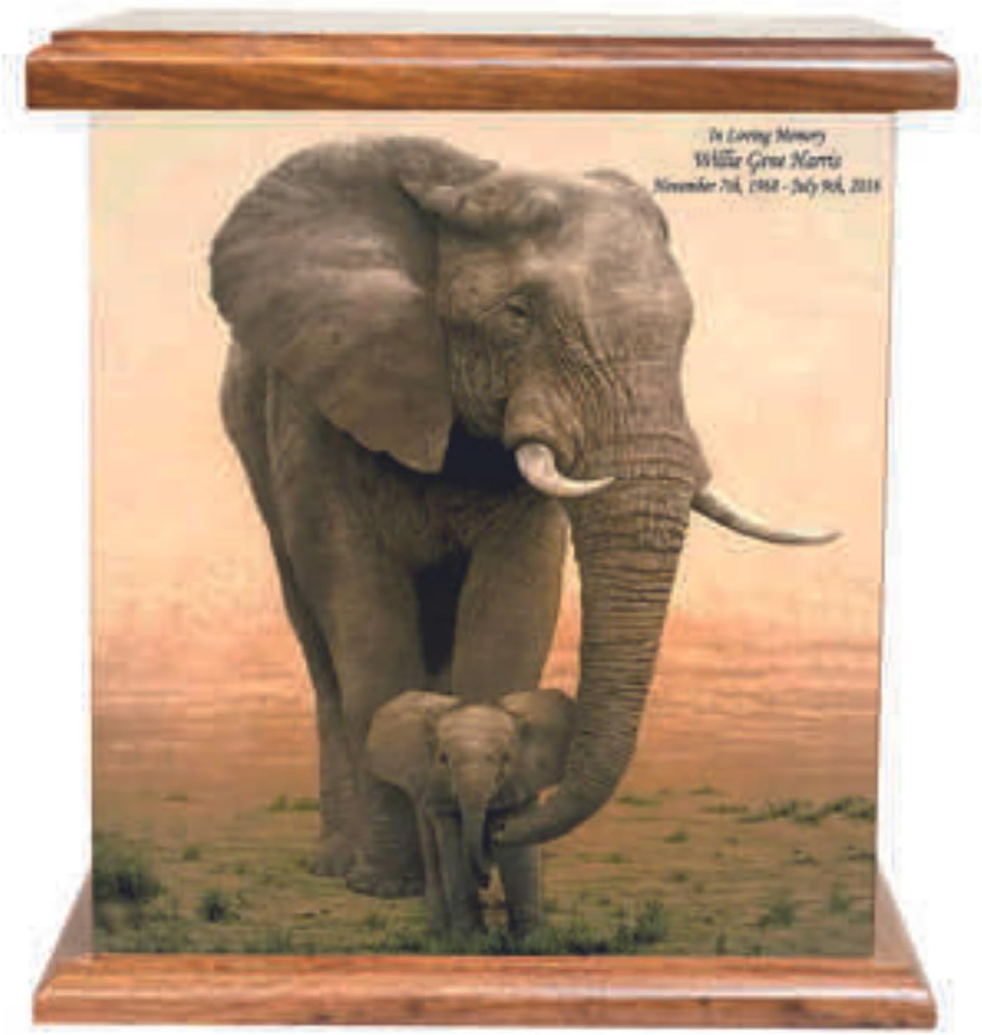 Magnificent Elephant Mother and Baby Memorial Wood Cremation Urn, Elephant Funeral Urns with Personalization