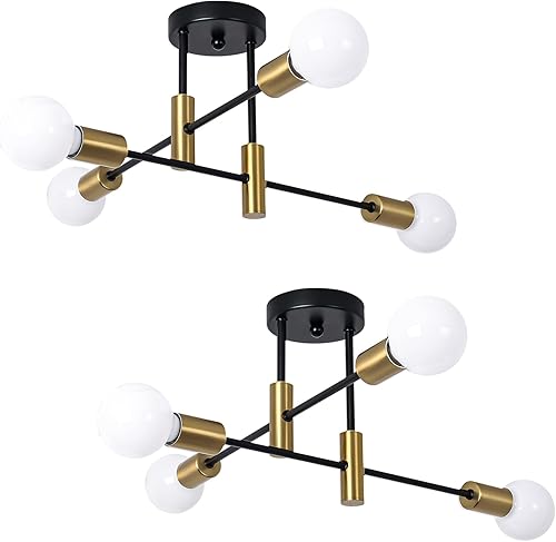 Miniatura 11 de Garwarm Lámpara de Techo Sputnik de 8 Luces Negra y Dorada, Candelabro Sputnik Semi Empotrado de Mediados de Siglo, Lámpara de Techo Industrial para