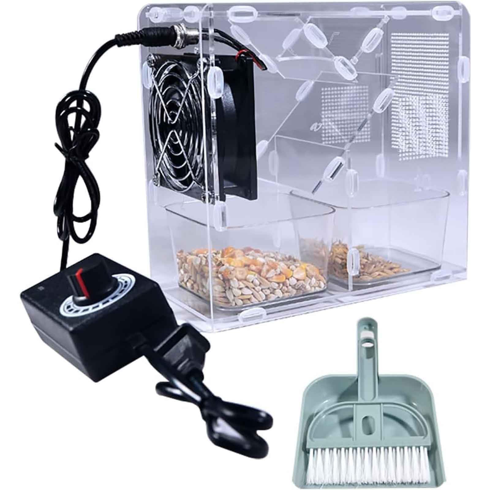 Macchina for la pulizia del mangime for uccelli,vagliatrice elettrica la pulizia dei cereali con 2granai indipendenti e ventola a velocità regolabile,separatore di gusci soffiati for semi di uccelli