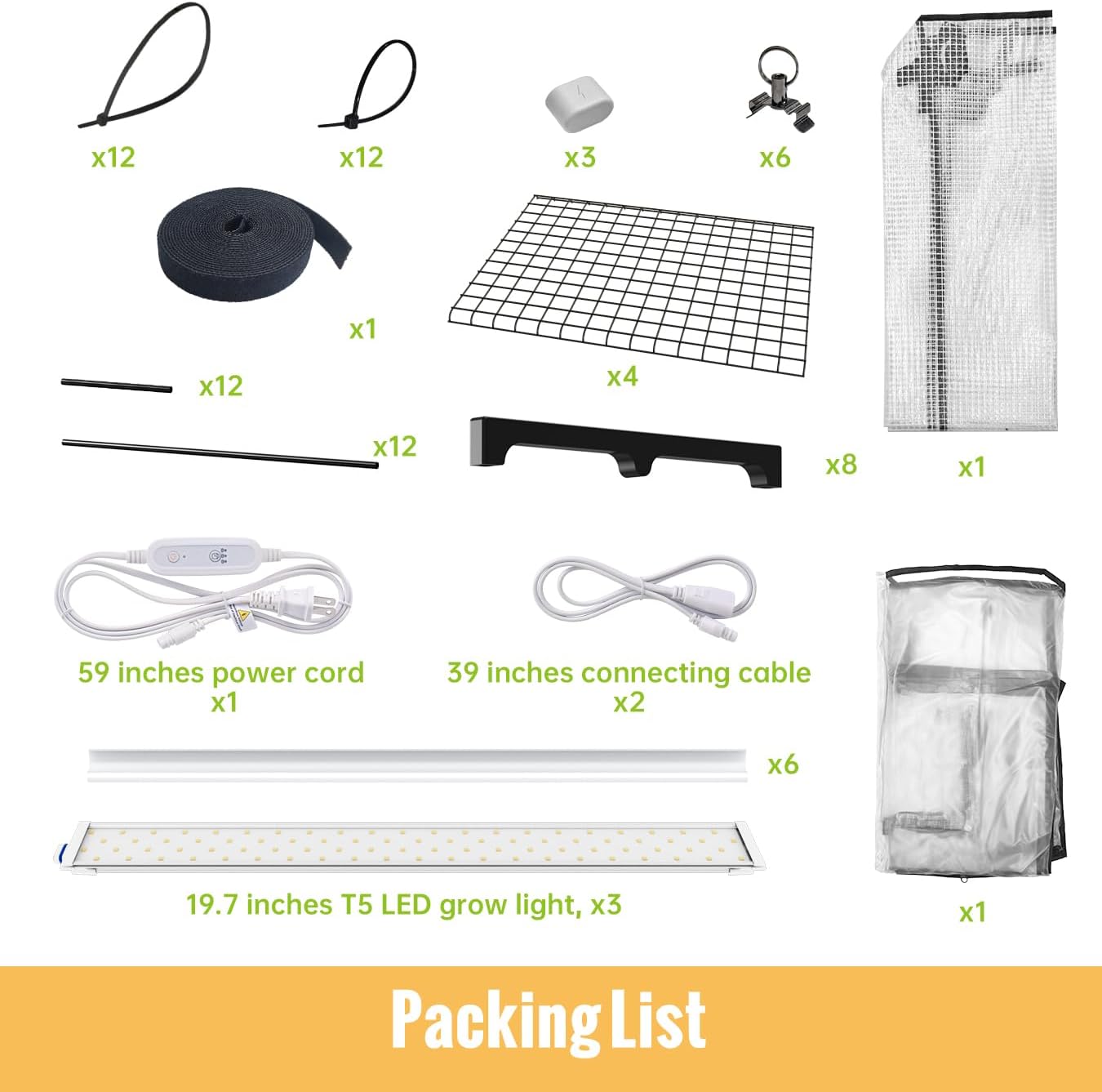 Indoor Greenhouse with Grow Light, 4-Tier Plant Stand with Zippered PVC Tent, Ventilation Window, Bottom Pouch, 20W Full Spectrum Plant Light with Timer for Seed Starting, 27"L x 19"W x 59"H