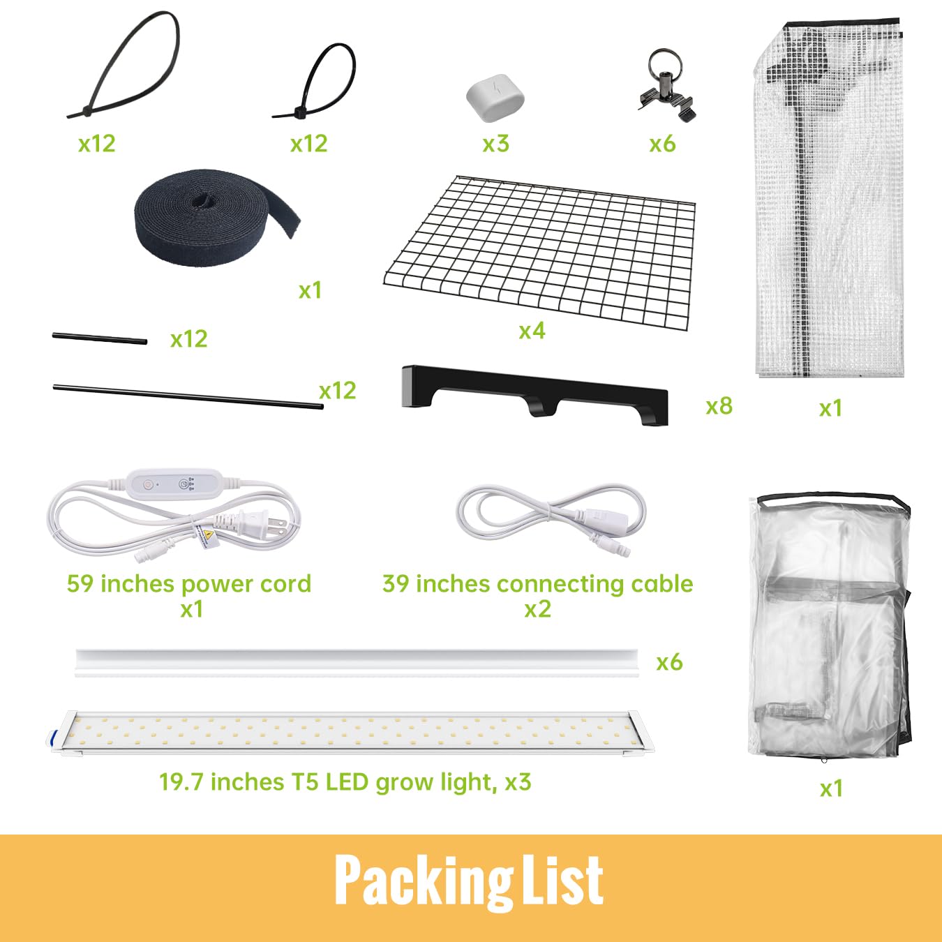 Invernadero interior con luz de crecimiento, soporte para plantas de 4 niveles con tienda de PVC con cremallera, ventana de ventilación, bolsa inferior, luz de planta de espectro completo de