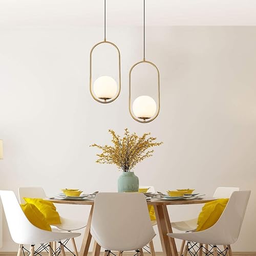Miniatura 5 de KCO Lámpara colgante de 1 globo de luz, moderna iluminación colgante ajustable de mediados de siglo, luz colgante dorada con globo de vidrio