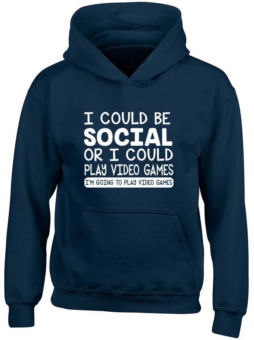 Shopagift Boys Navy Blue I Could Be Social Or I Could Play Video Games, I'm Going To Play Video Games Kids Childrens Hooded Top Hoodie