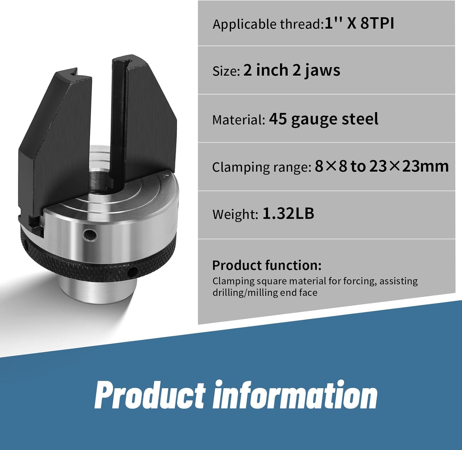 Dedicated 2-Inch 2-Jaw Pen Drilling Lathe Chuck, 1" X 8TPI Direct Thread Blank Chuck for Woodturning