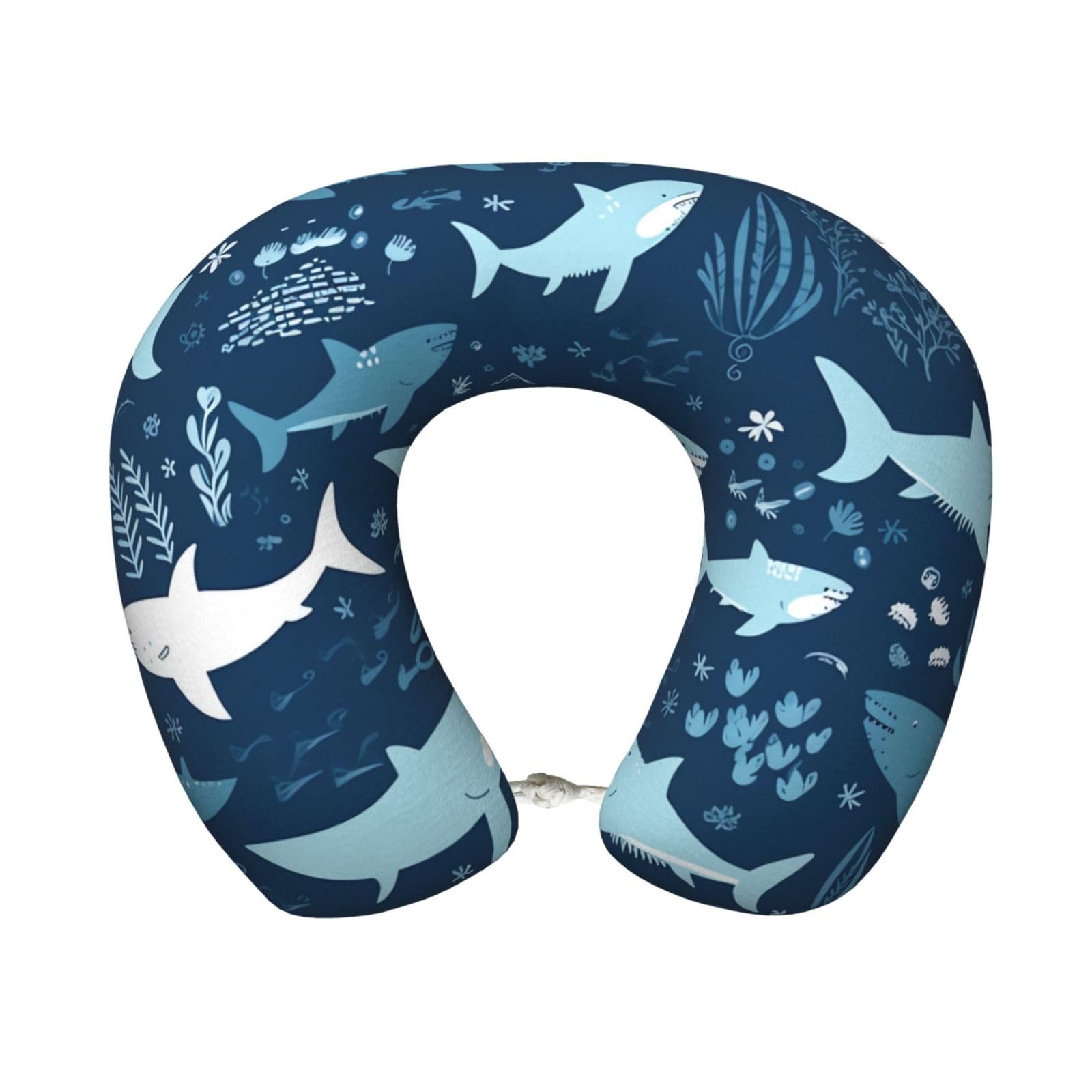 peiyeety Sharks Travel Pillow Memory Foam - Comfortable U Shape Neck Pillows for Sleeping, Neck and Head Support Portable Airplane Pillow Adjustable Flight Pillow, Washable Cover