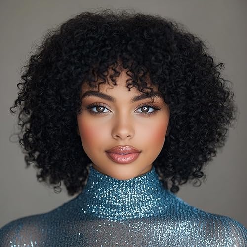 Style Icon 14” Short Afro Curly Human Hair Wigs Glueless
